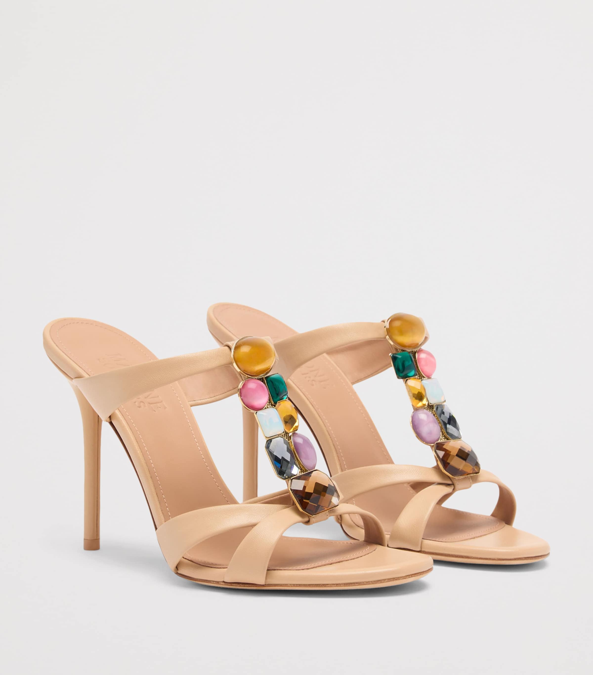 Malone Souliers Leather Jewel-Embellished Simi Heeled Sandals 100 Buff Image 3