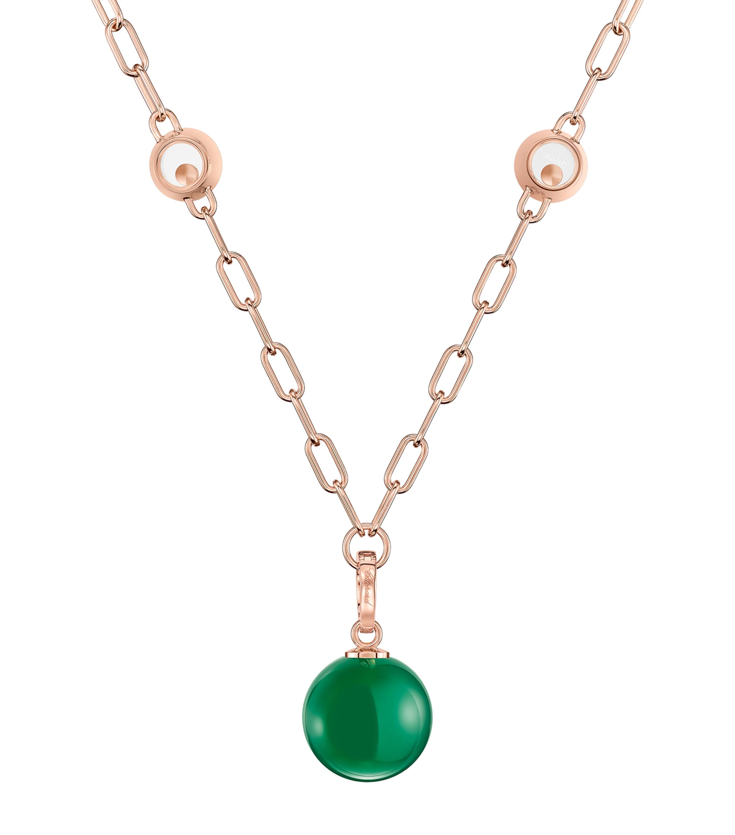 Chopard Rose Gold, Diamond And Green Agate Happy Diamonds Planet Necklace In Rose Gold