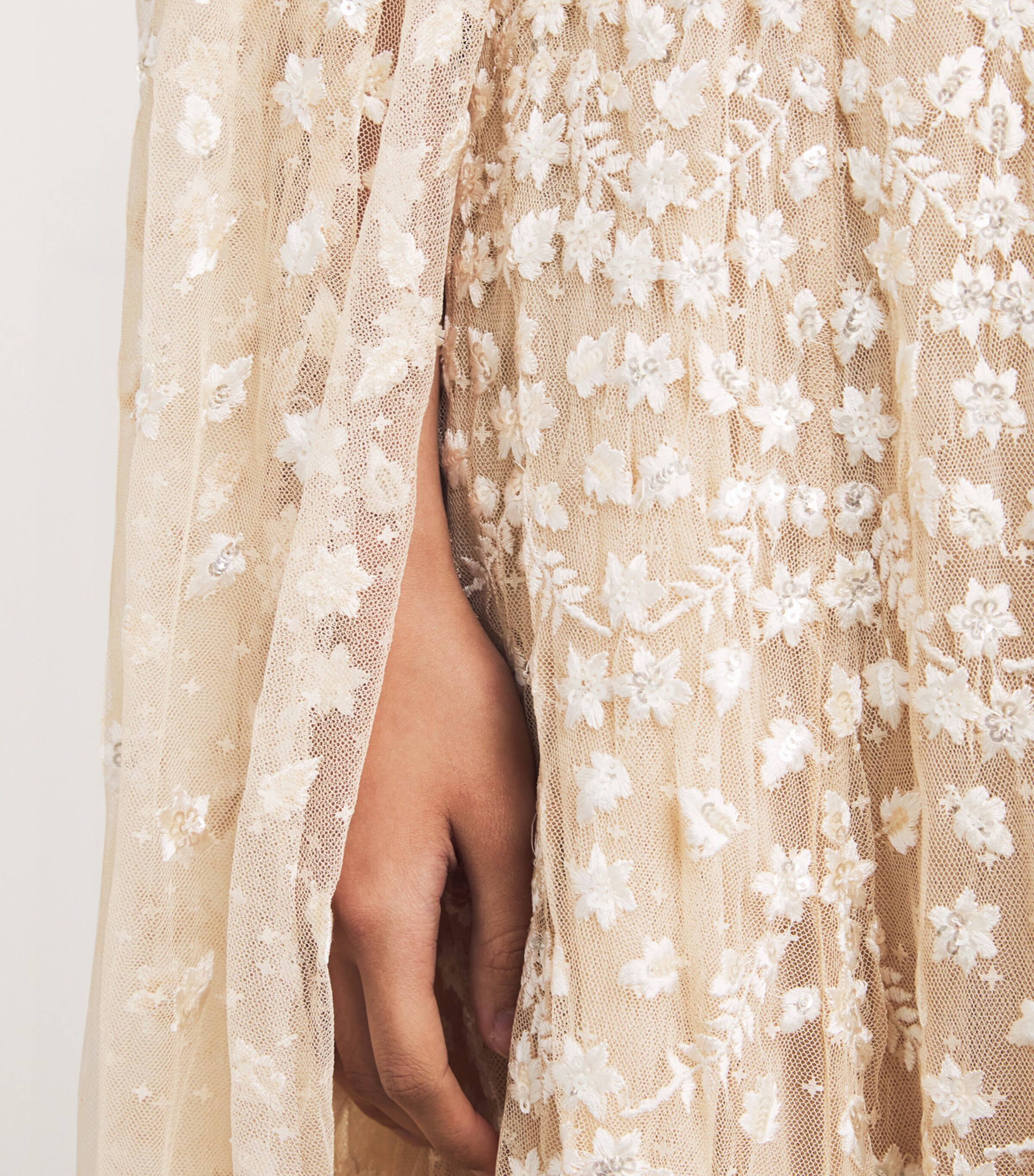 Needle & Thread Beige Cape-Detail Clover Maxi Dress | Harrods US