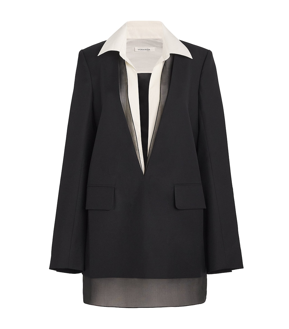Layered Collared Blazer BLACK Image 1