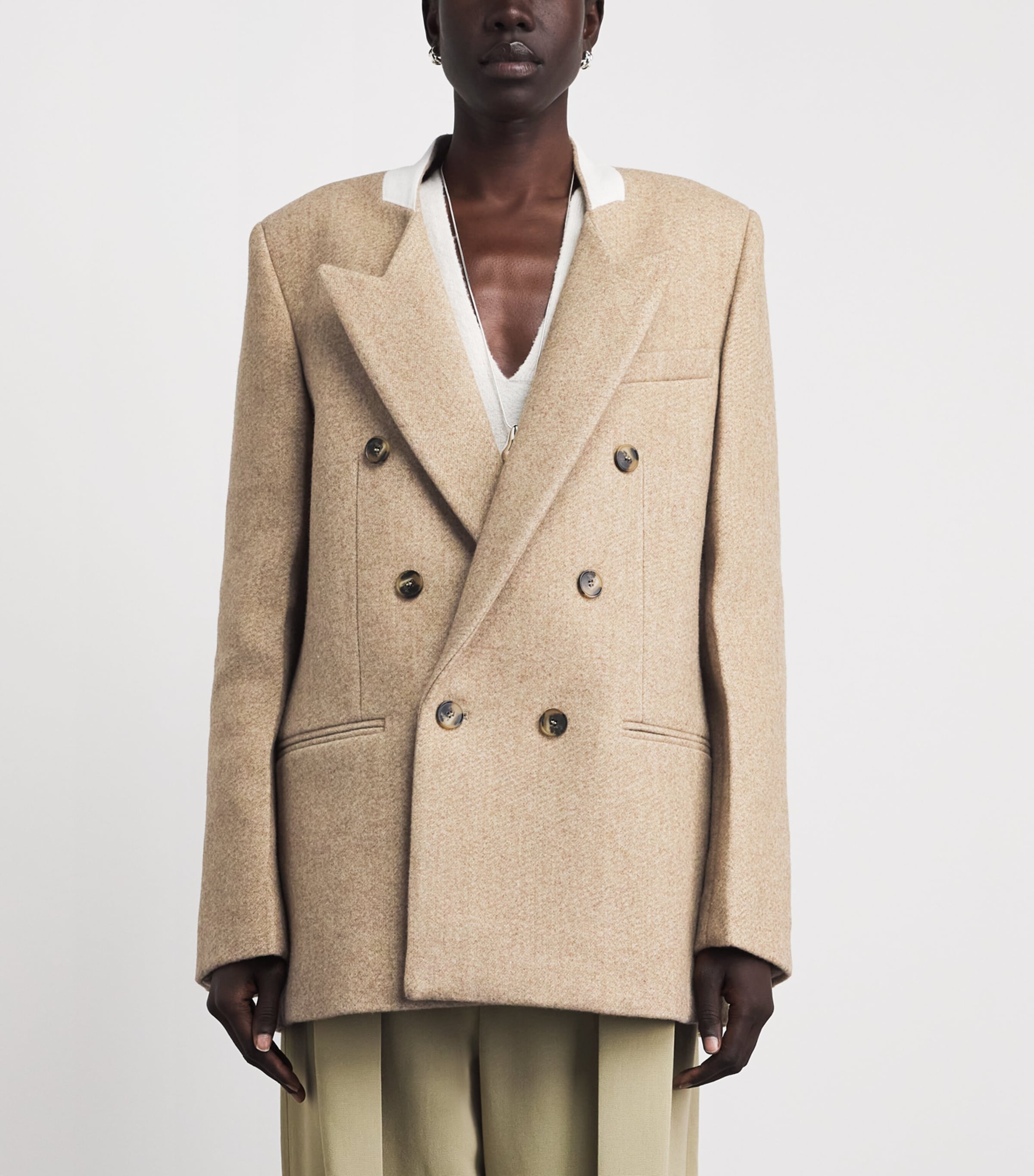 Victoria Beckham Womens Wool-Blend Double-Breasted Jacket Camel Melange Image 4
