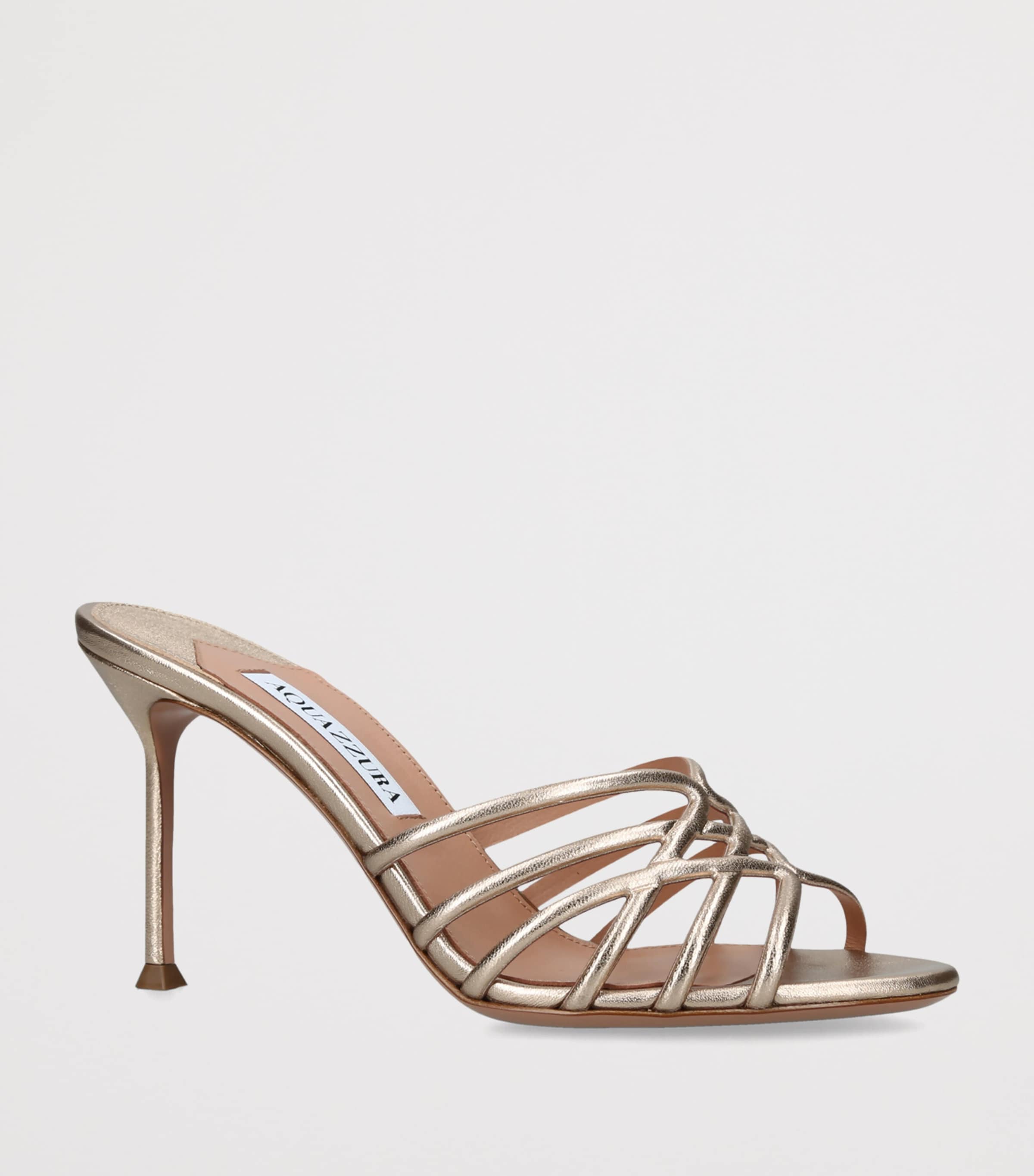 Aquazzura Metallic Leather Wild Dream Mules 85 Beige Comb Image 3