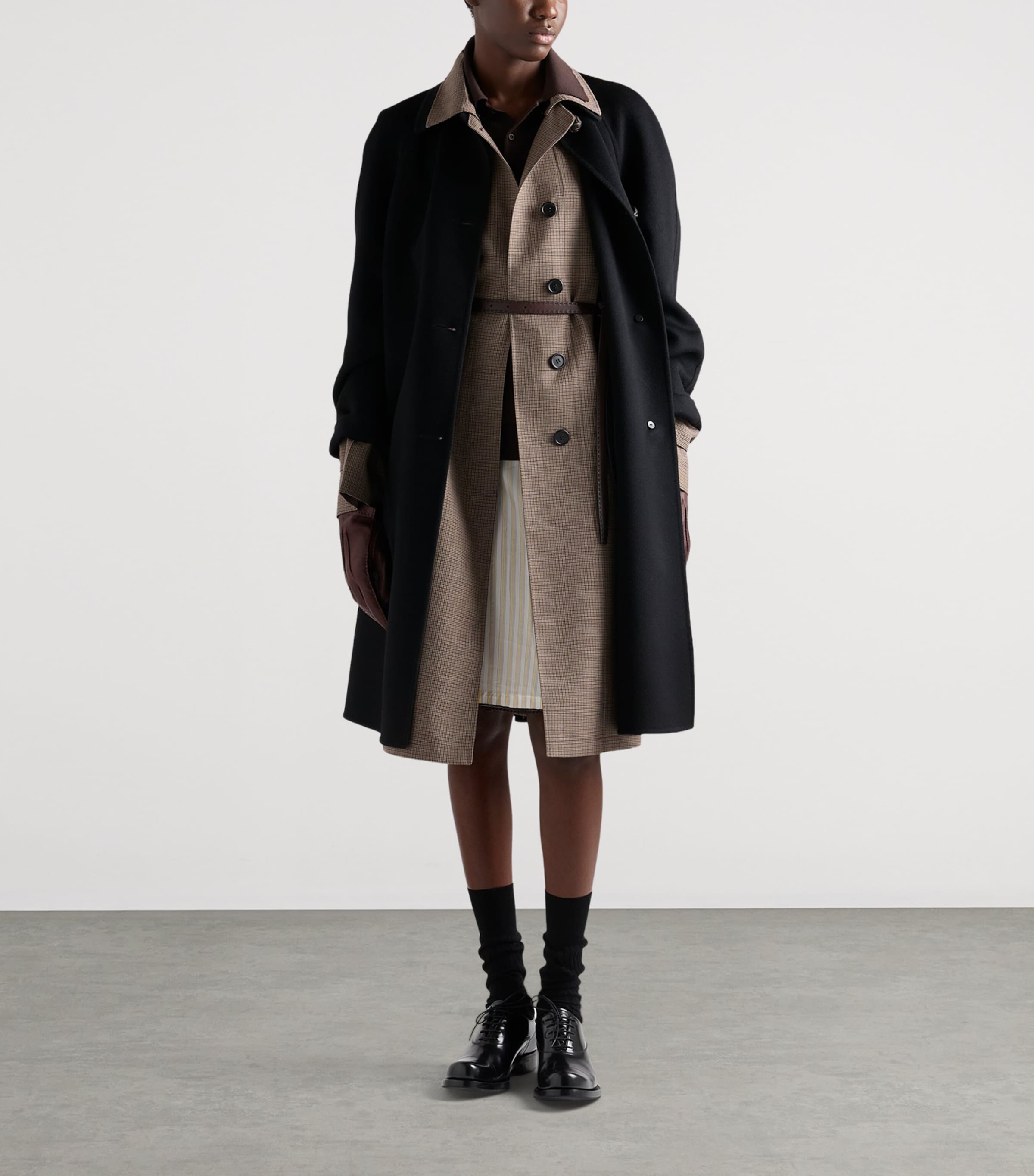 Prada Wool Houndstooth Coat Brown Image 2