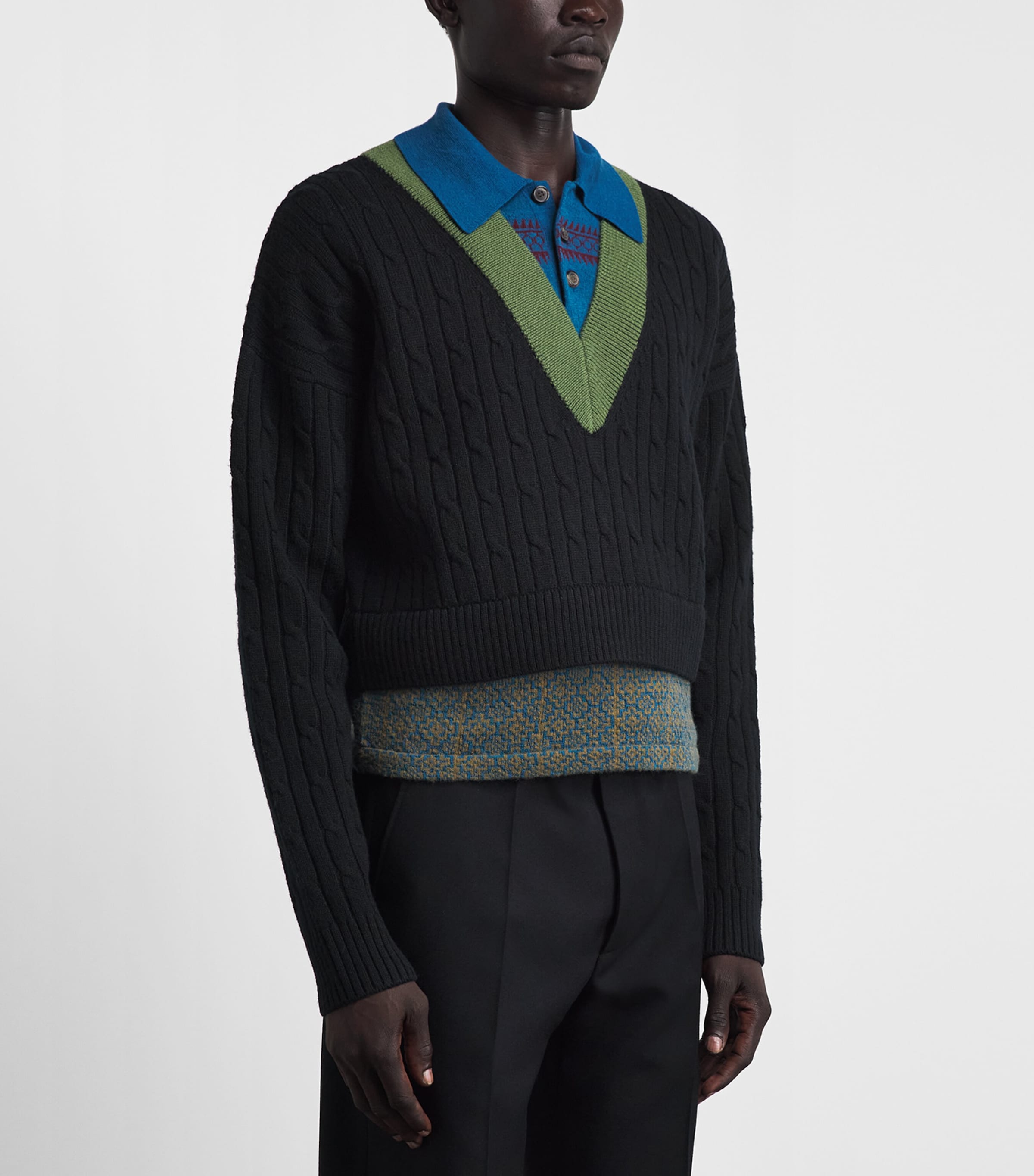 DRIES VAN NOTEN Mens Wool-Cotton Layered Sweater Image 4