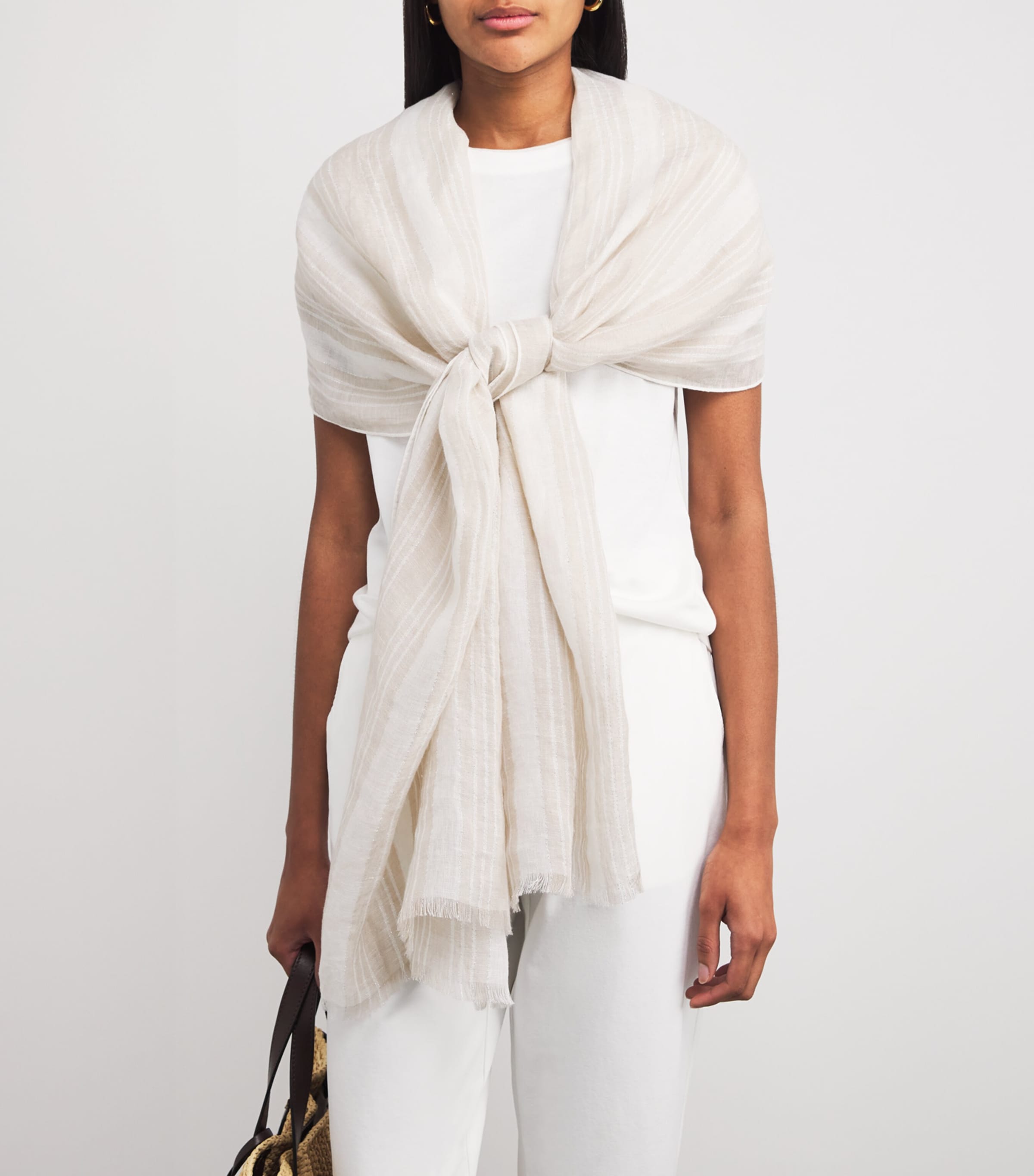 Linen-Blend Stripe Scarf AVORIO Image 4