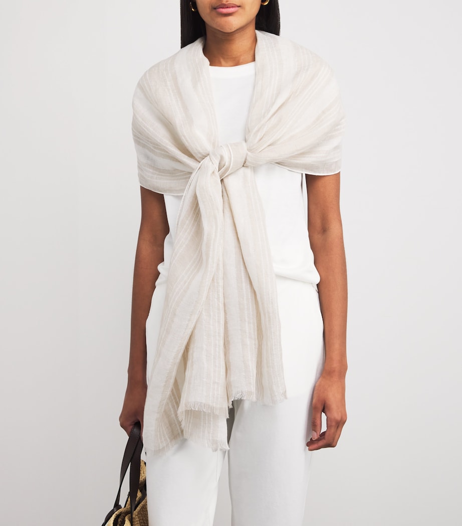 Linen-Blend Stripe Scarf AVORIO Image 4