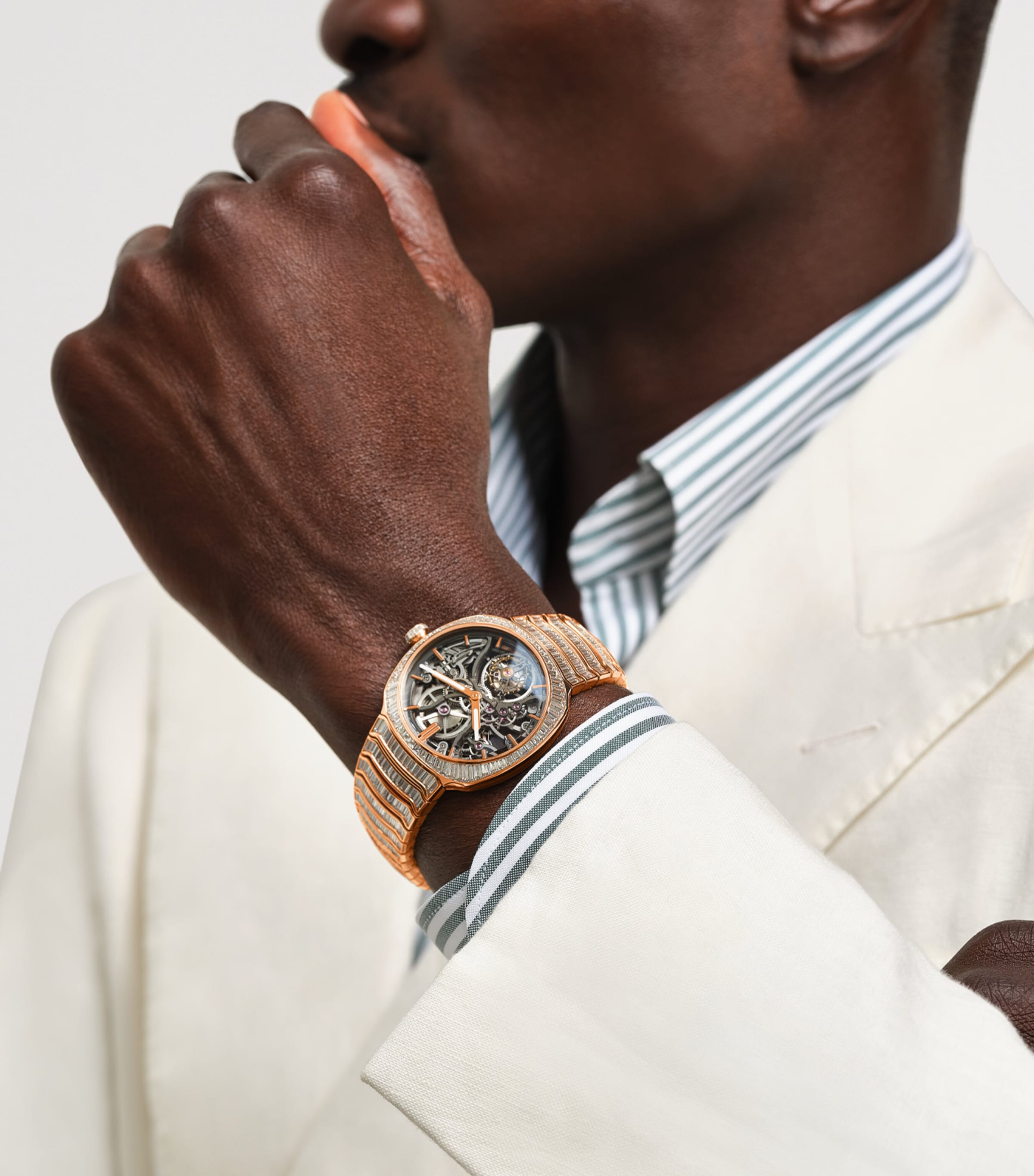 Rose Gold and Diamond Streamliner Tourbillon Skeleton Watch 40mm YELLOW GOLD Image 2