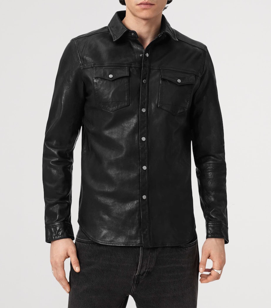AllSaints Mens Leather Irwin Shirt Black Image 6