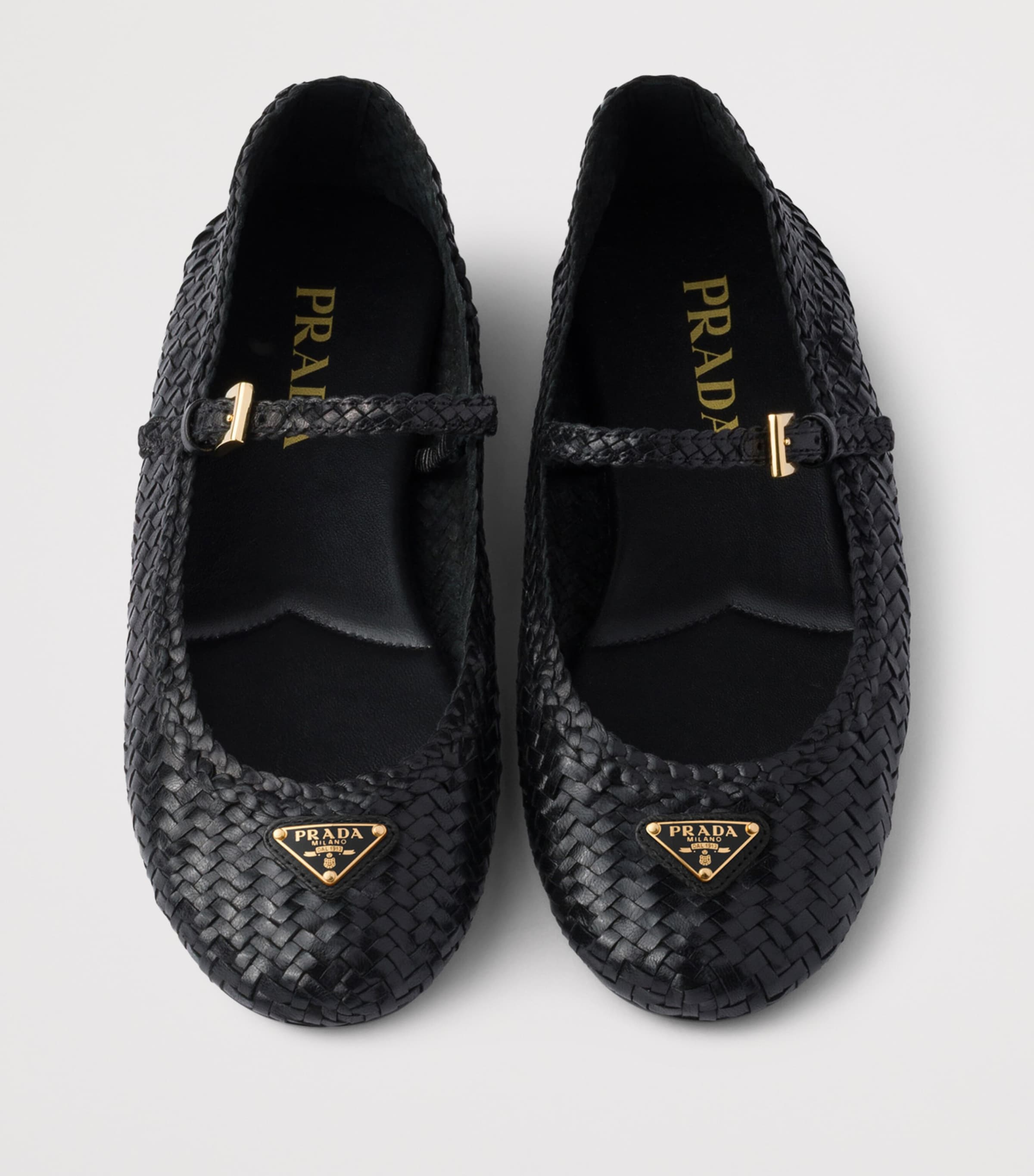 Prada Woven Leather Ballet Flats Black Image 4