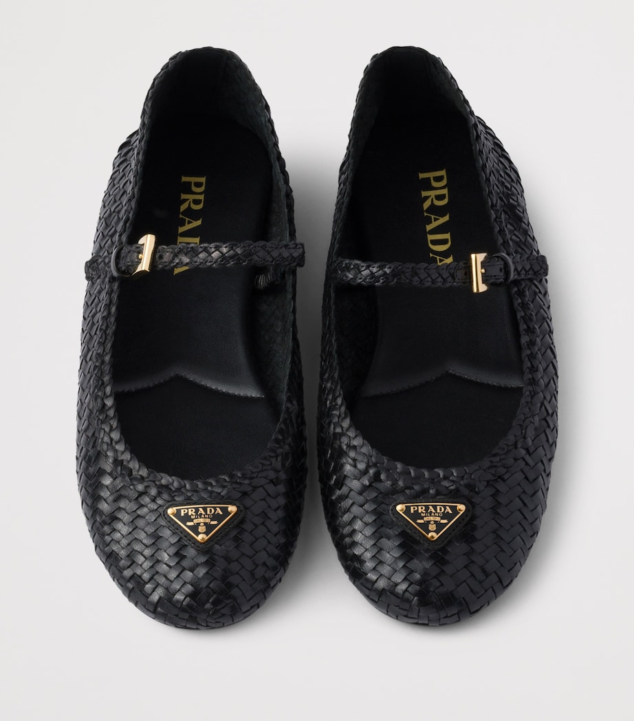 Prada Woven Leather Ballet Flats Black Image 4