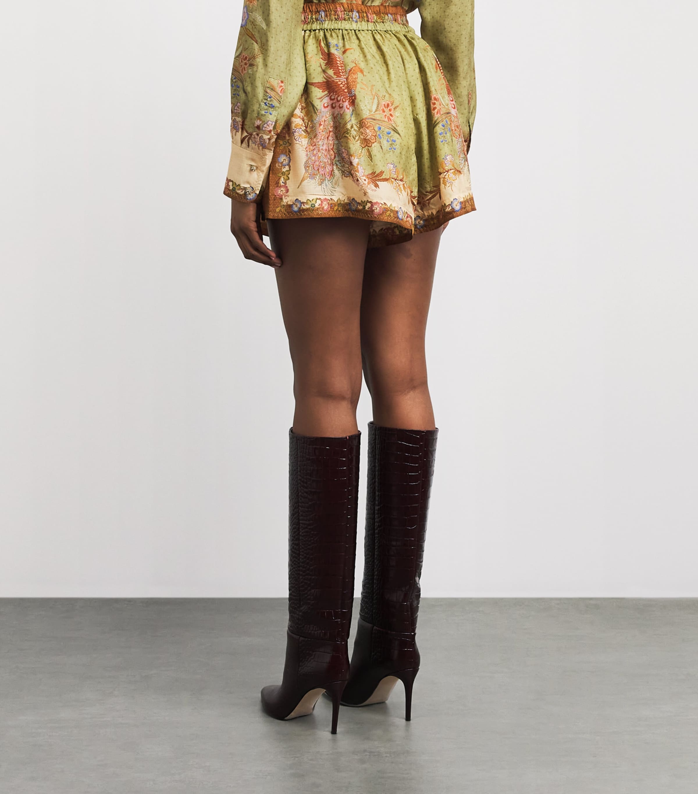 Zimmermann Womens Silk Indra Shorts Khaki Scarf Floral Image 5