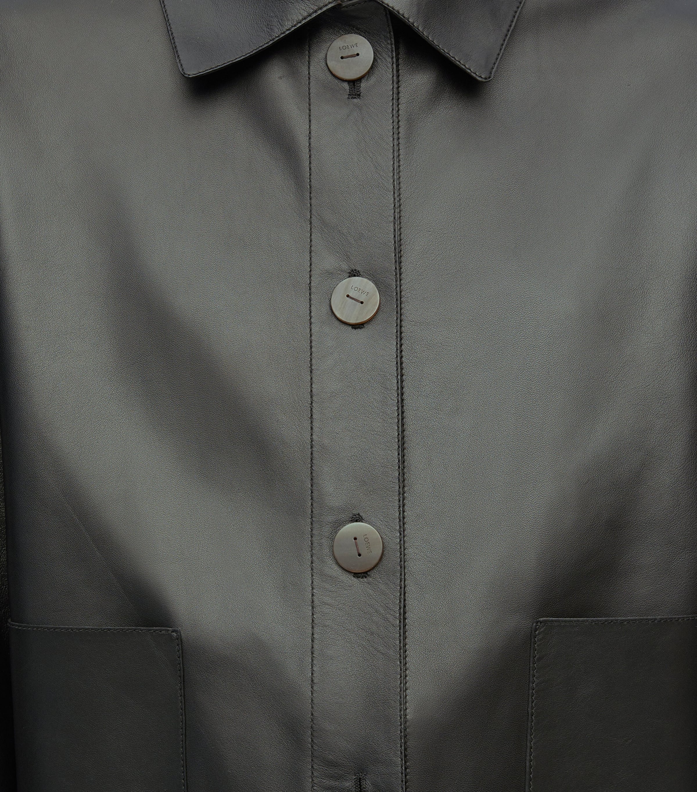 Leather Collared Jacket BLACK Image 5