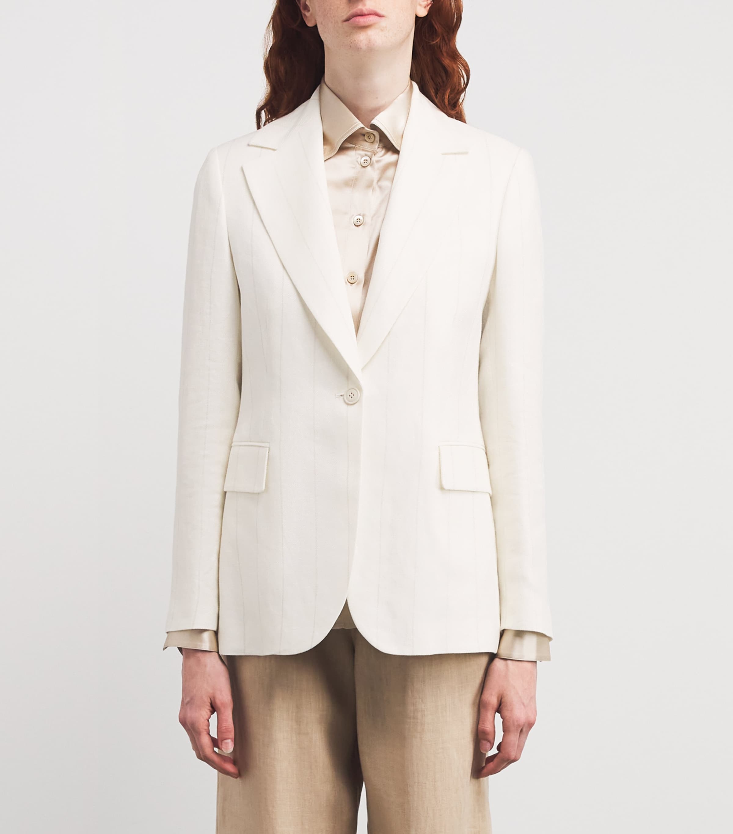 Linen-Wool Single-Button Blazer BIANCO Image 3