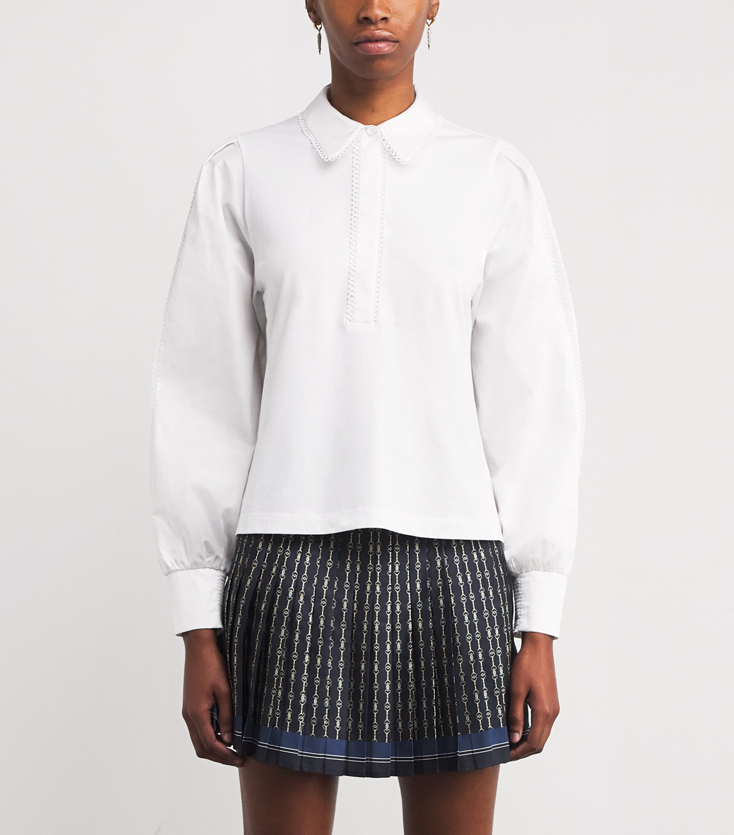 ME+EM Womens Cotton Scalloped Shirt Fresh White Image 3