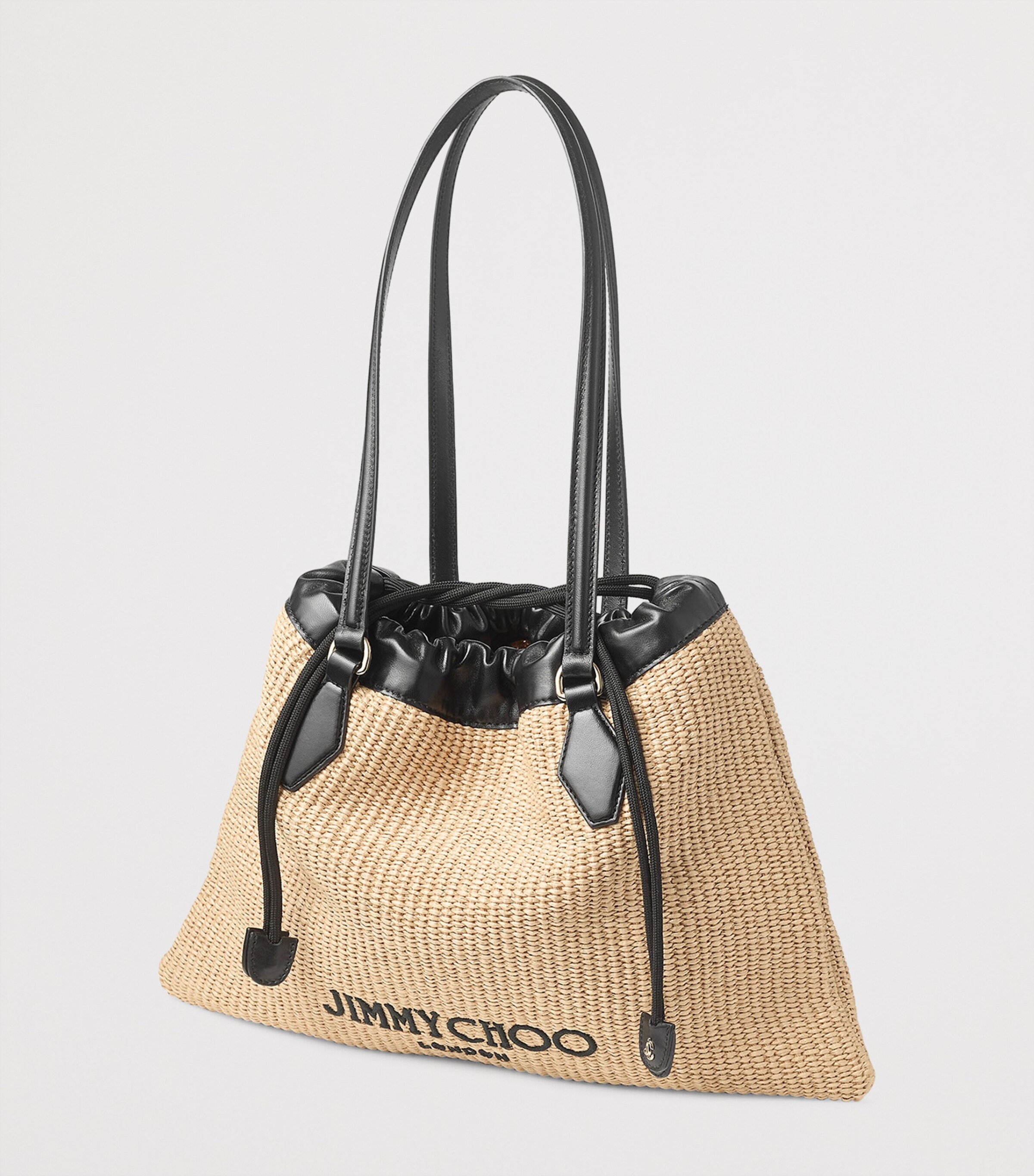 Large Raffia Drawstring Tote Bag NATURAL/BLACK/LIGHT Image 3