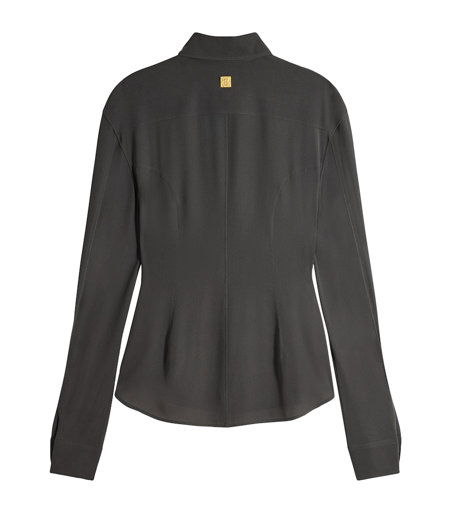 Silk Fitted Button-Down Shirt 999 BLACK Image 5