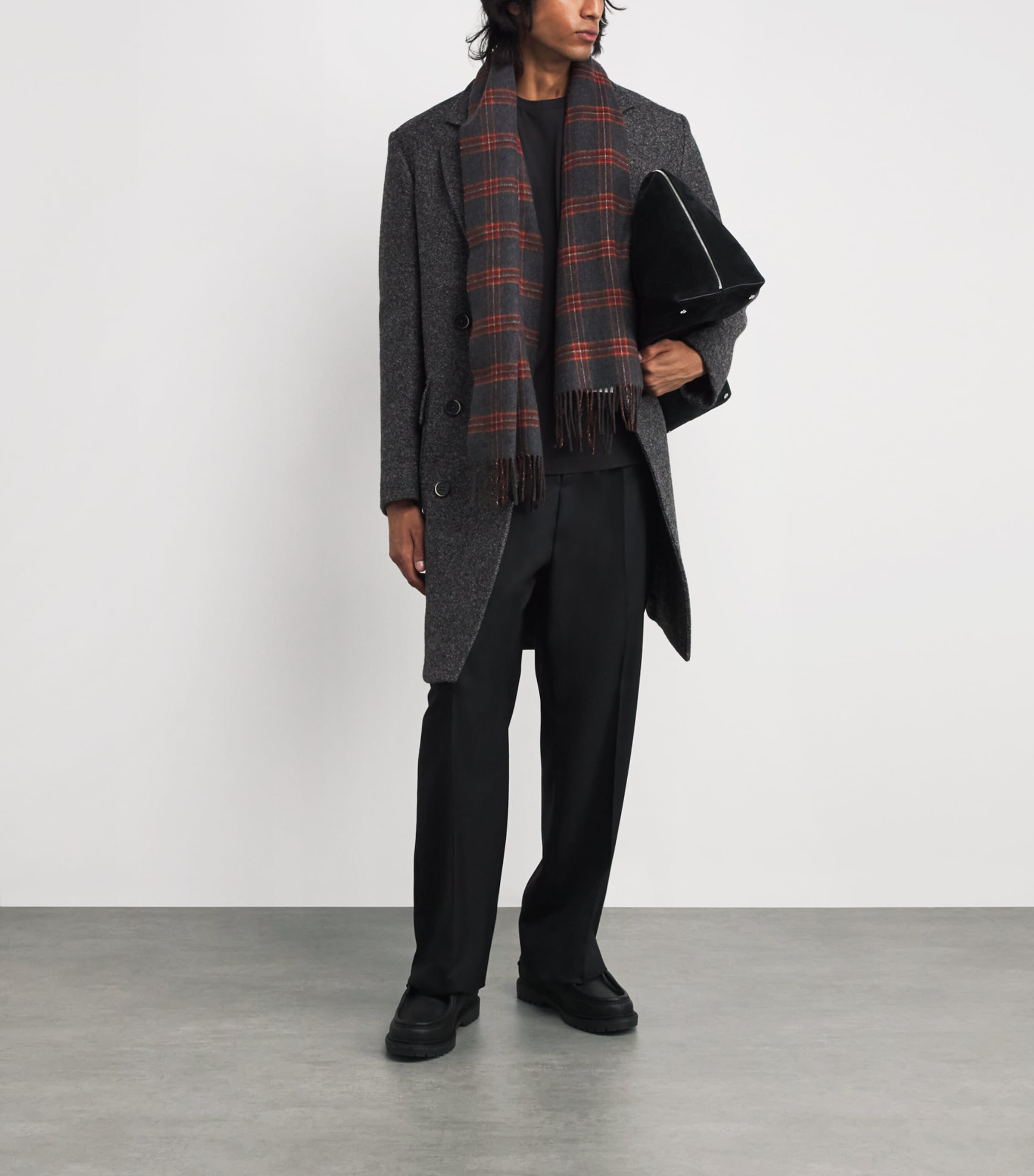 Cashmere Reversible Check Scarf RU7643 TARTAN/PLAIN Image 3