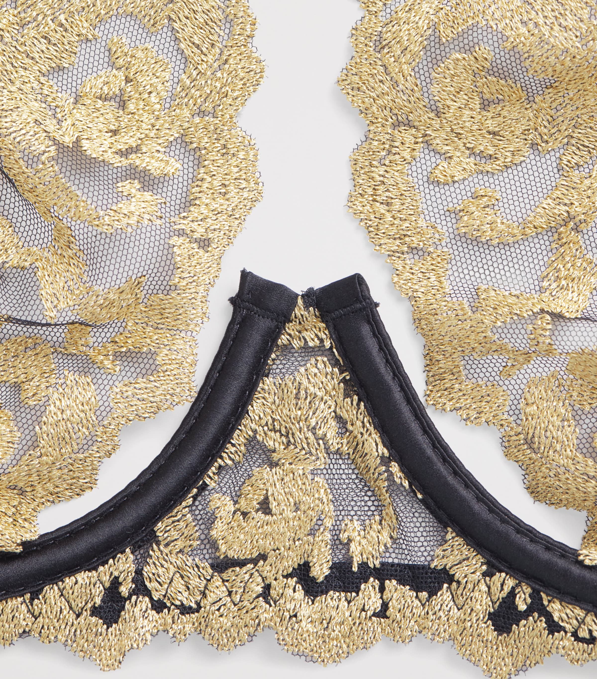 Coco De Mer Womens Embroidered High-Neck Plunge Bra Onyx And Gold Image 4