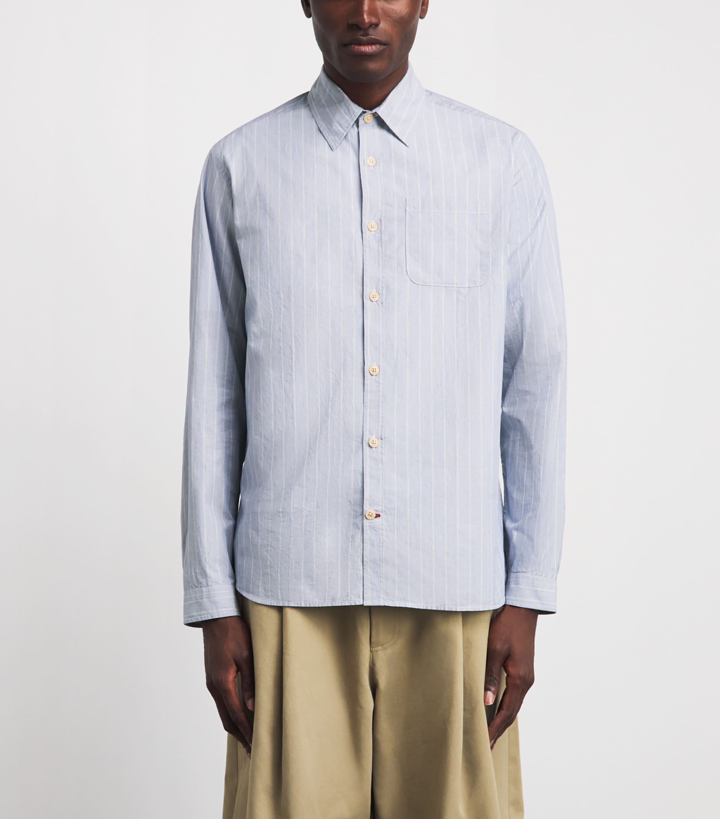 Oliver Spencer Mens Cotton Stripe New York Special Shirt Blue Image 4