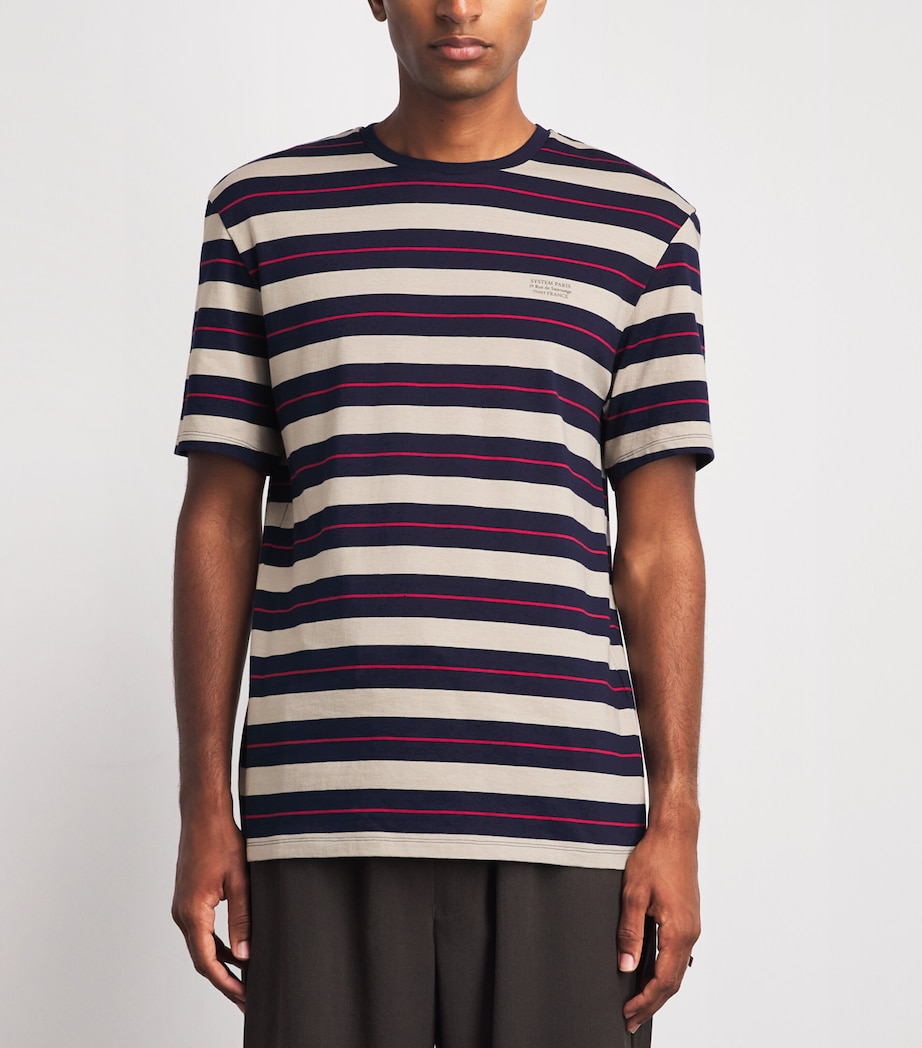 System Mens Cotton Stripe Logo T-Shirt Dark Navy Image 4