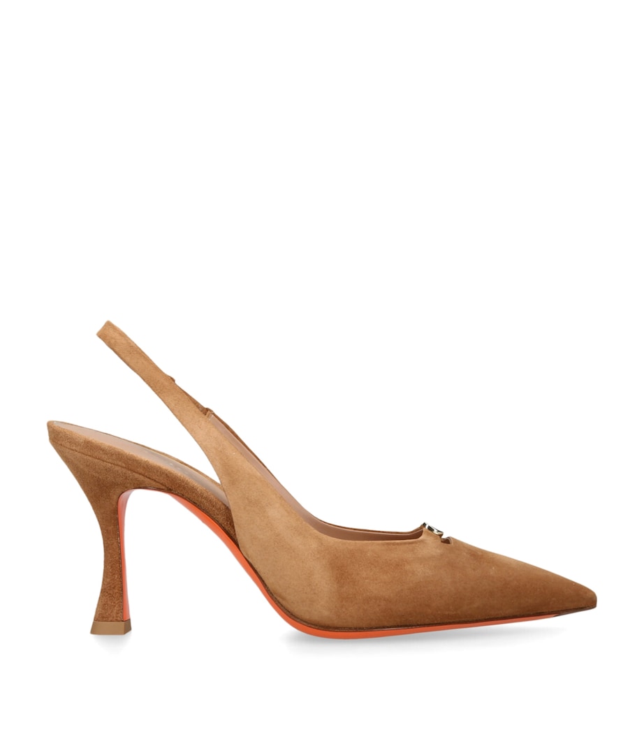 Santoni Leather Sabine Slingback Pumps 85 Mid Brown Image 1