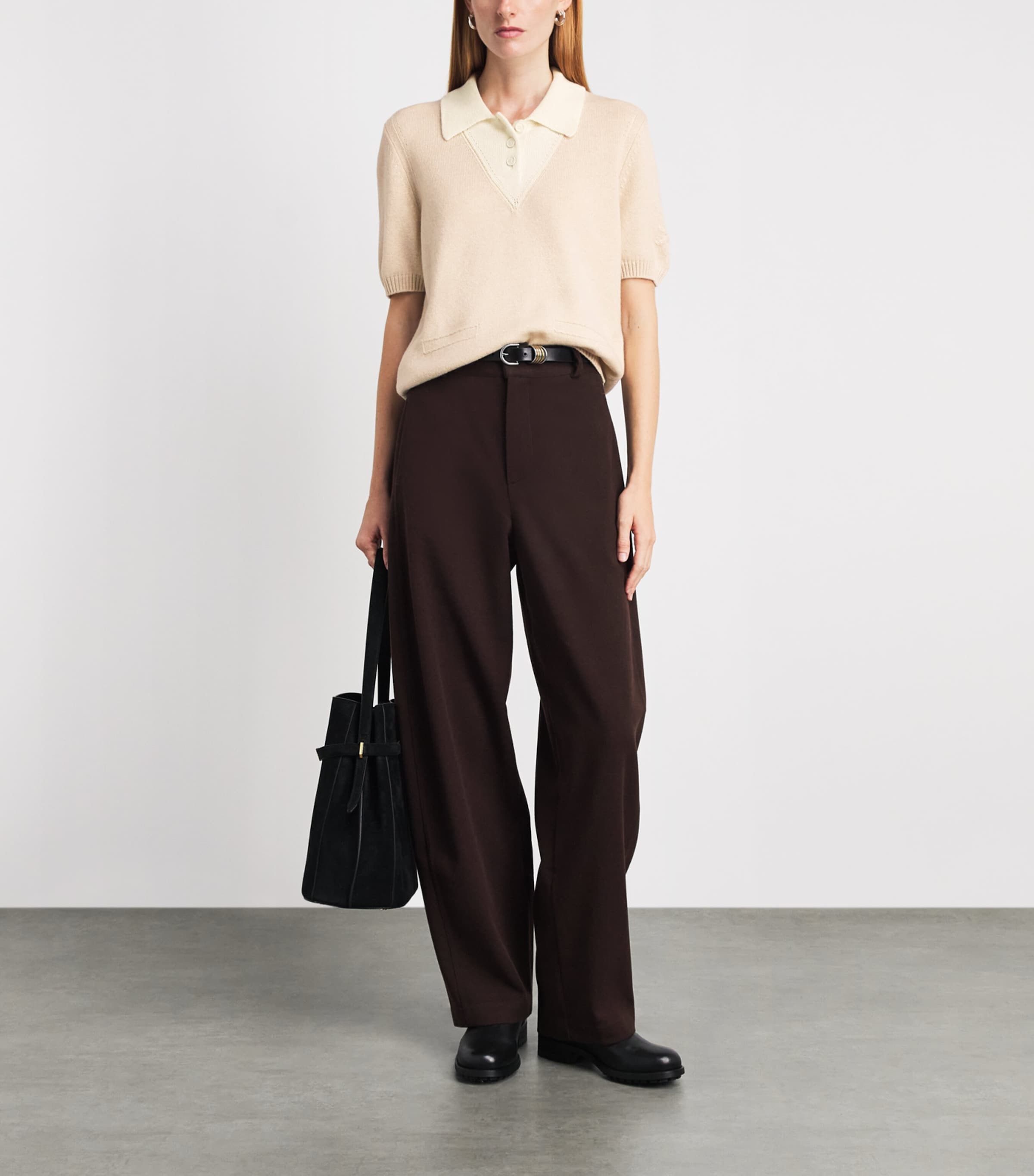 Barrie Womens Cashmere Polo Shirt Canvas/niveous Image 2