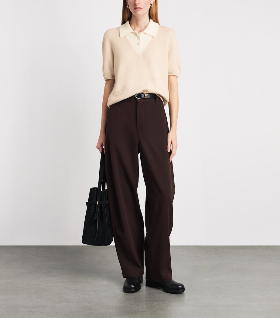 Barrie Womens Cashmere Polo Shirt Canvas/niveous Image 2