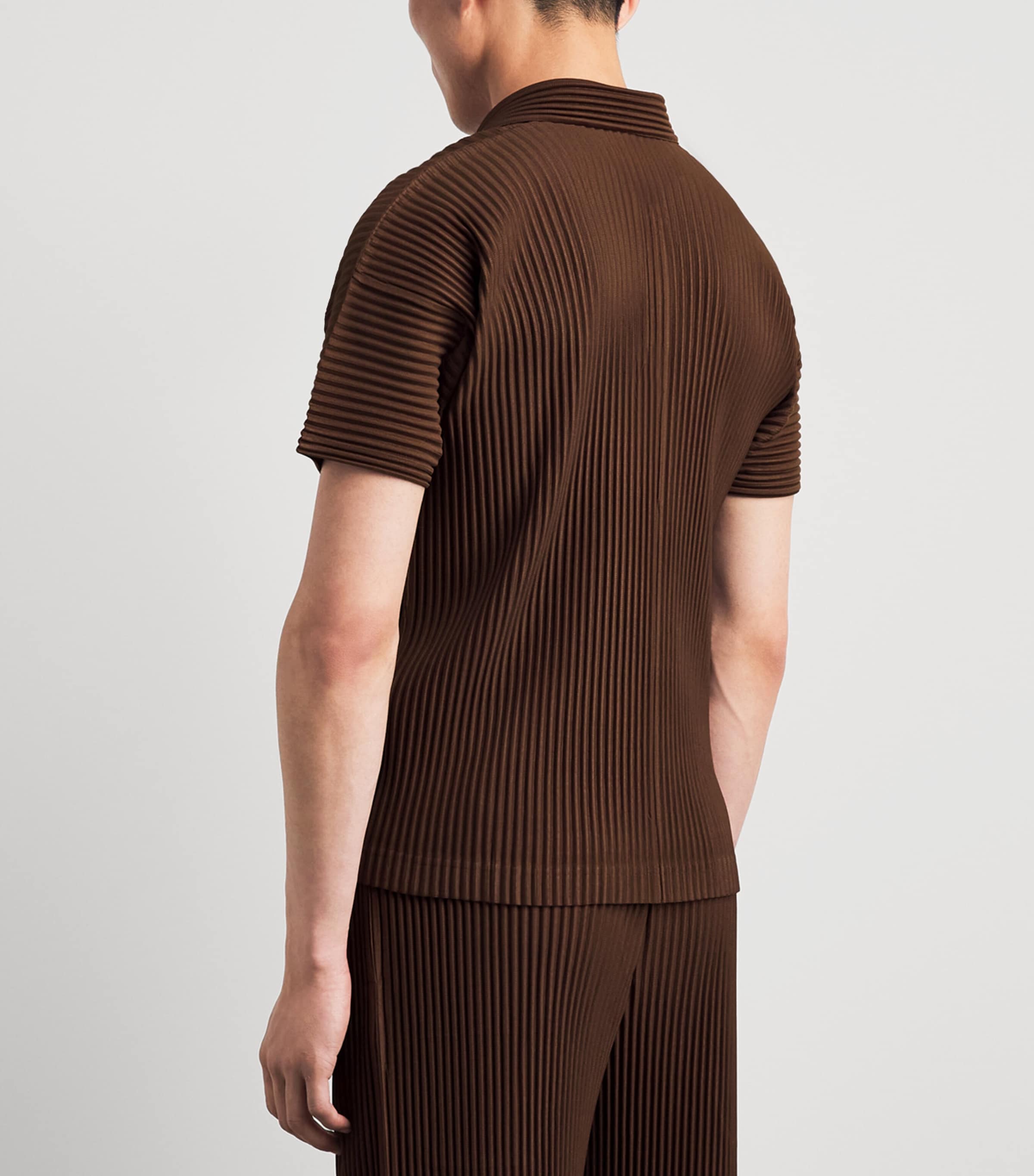 Homme Plissé Issey Miyake Mens Pleated Polo Shirt Anchor Brown Image 5