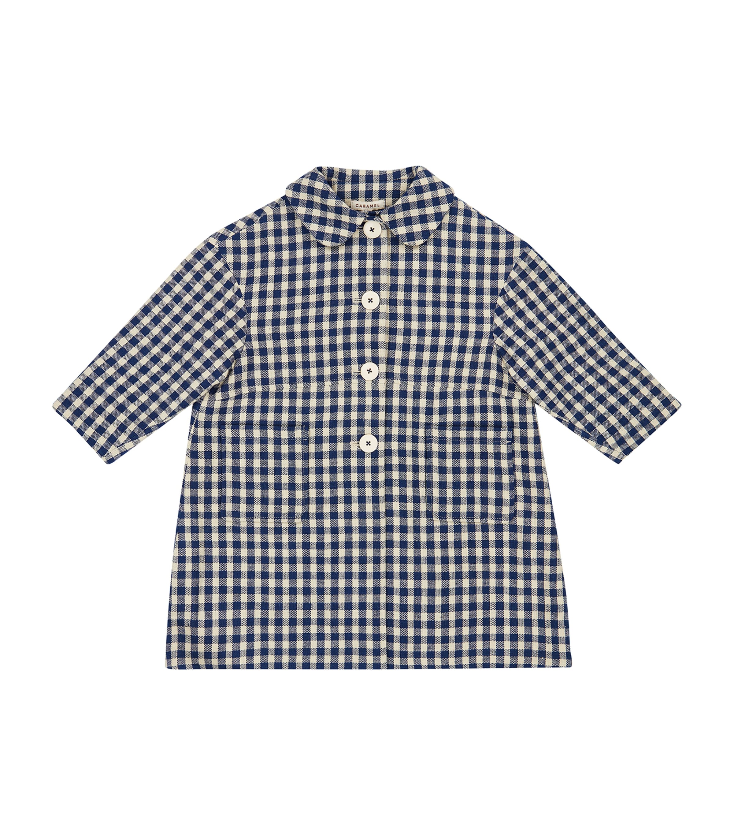Shop Caramel Silk Gingham Coat In Navy
