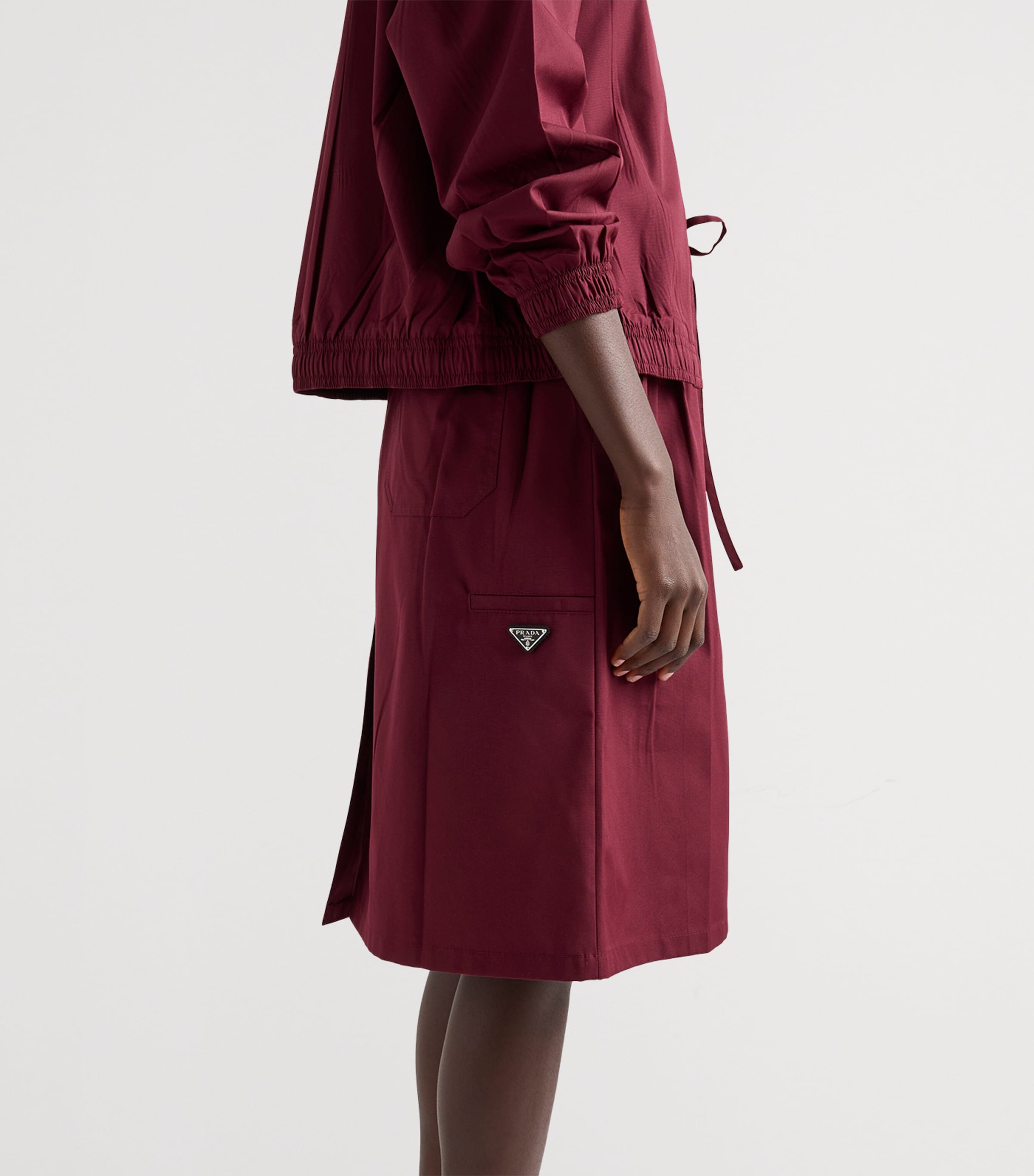 Prada Womens Drawstring Midi Skirt Burgundy Image 3