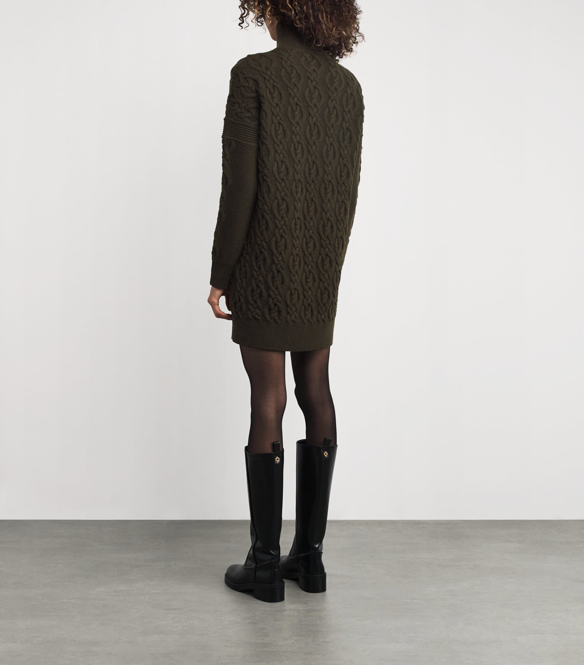 Wool-Cashmere Cable-Knit Mini Dress MOSS GREEN Image 4