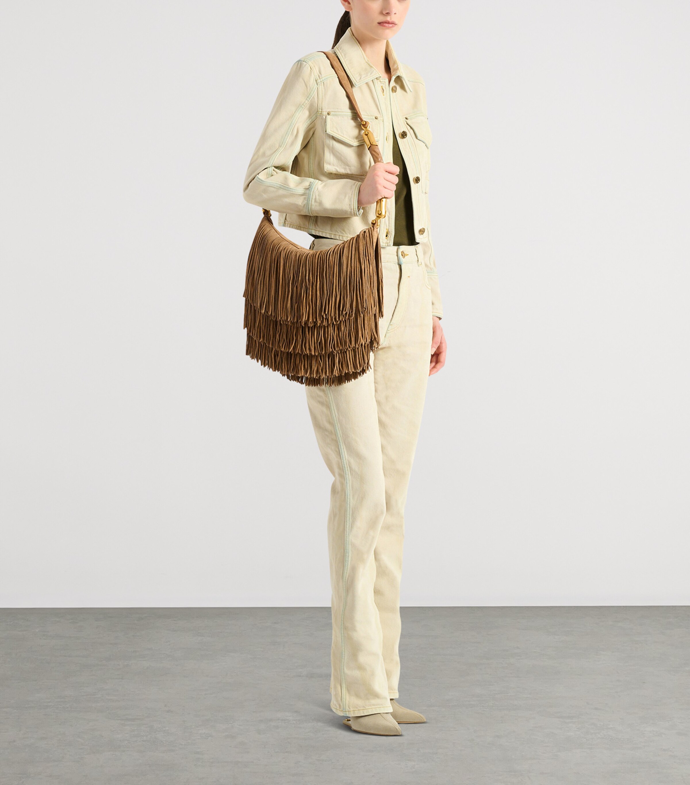 Balmain Suede Fringe Ébène Shoulder Bag Marron Image 8
