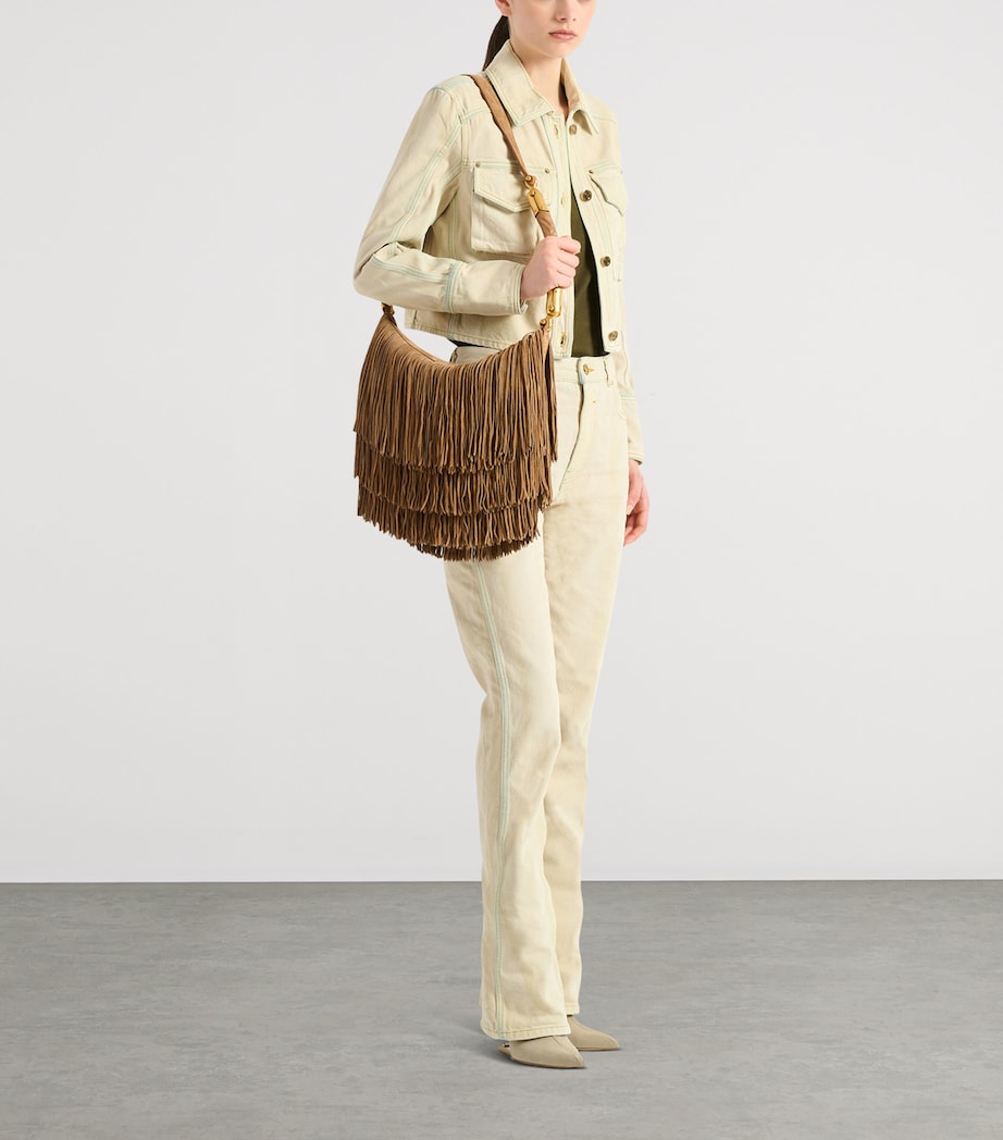 Balmain Suede Fringe Ébène Shoulder Bag Marron Image 8