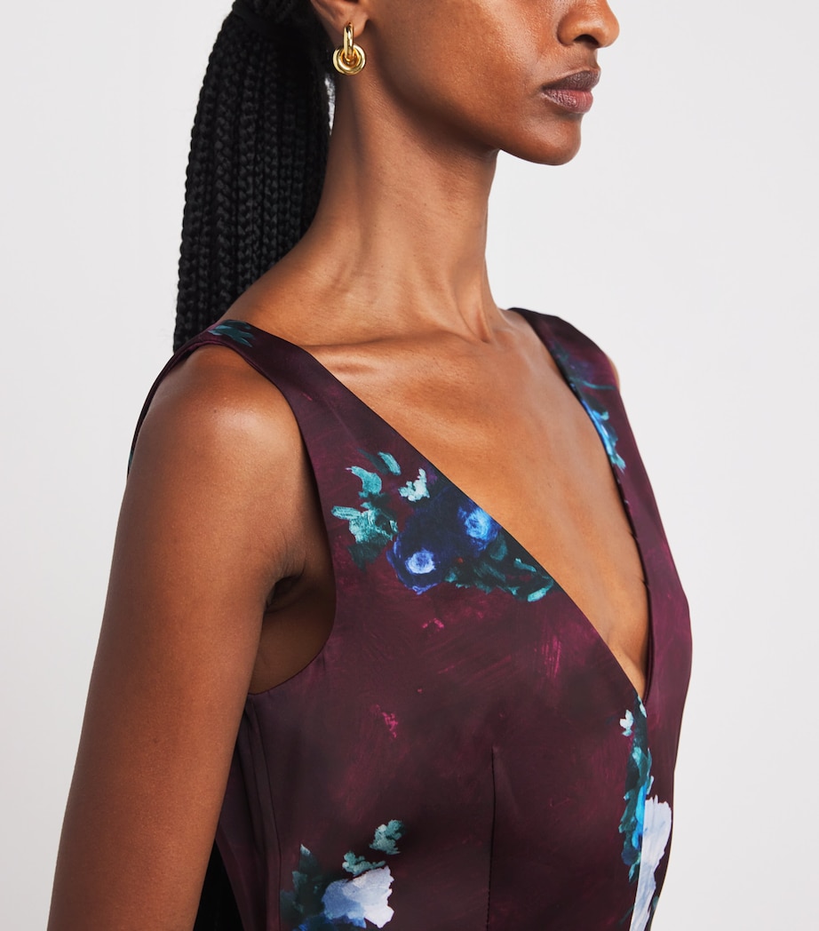 Satin Floral Cocktail Midi Dress ABSTRCT RSE MULB RED Image 6