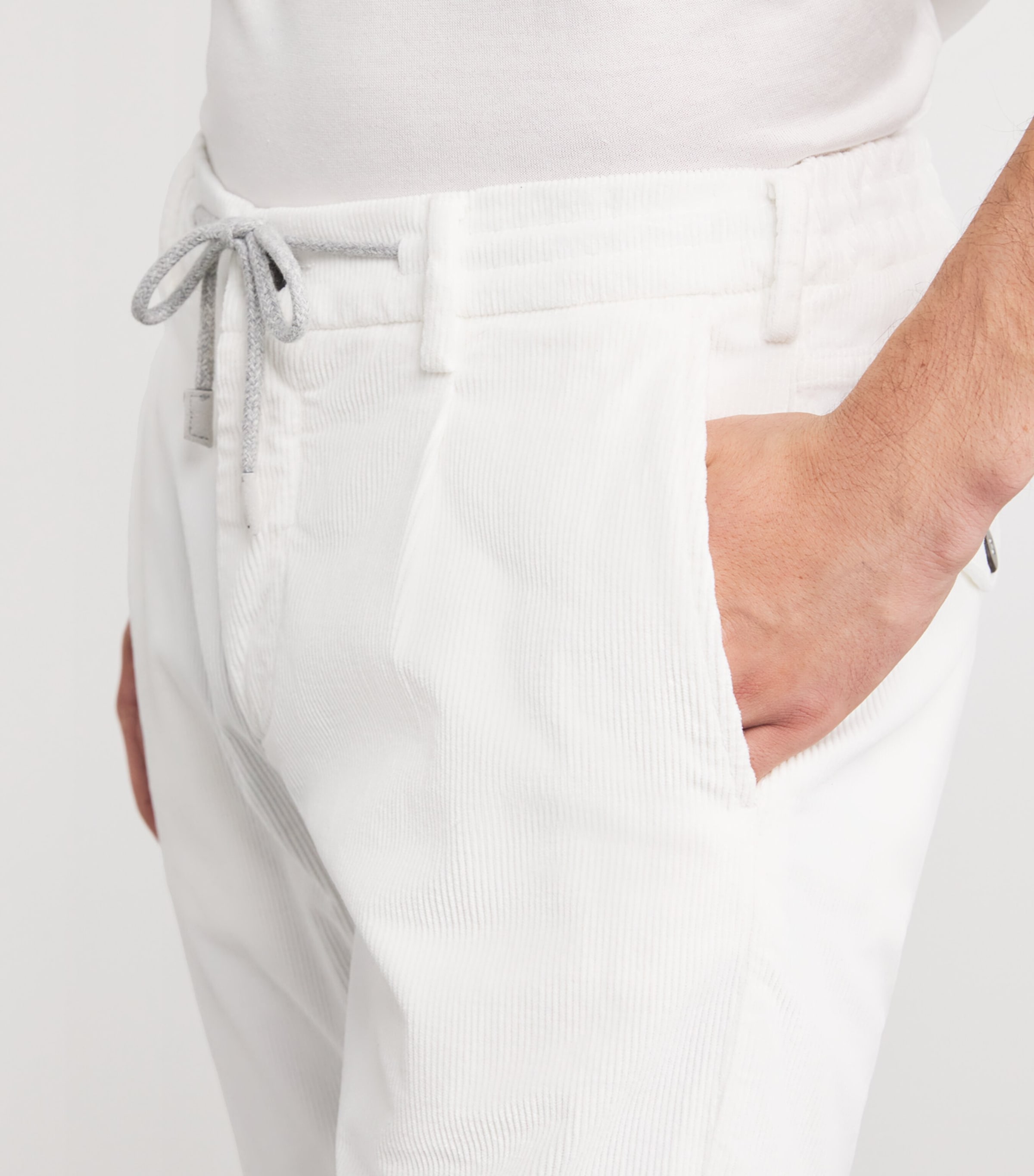 Corduroy Drawstring Straight Trousers BIANCO Image 6