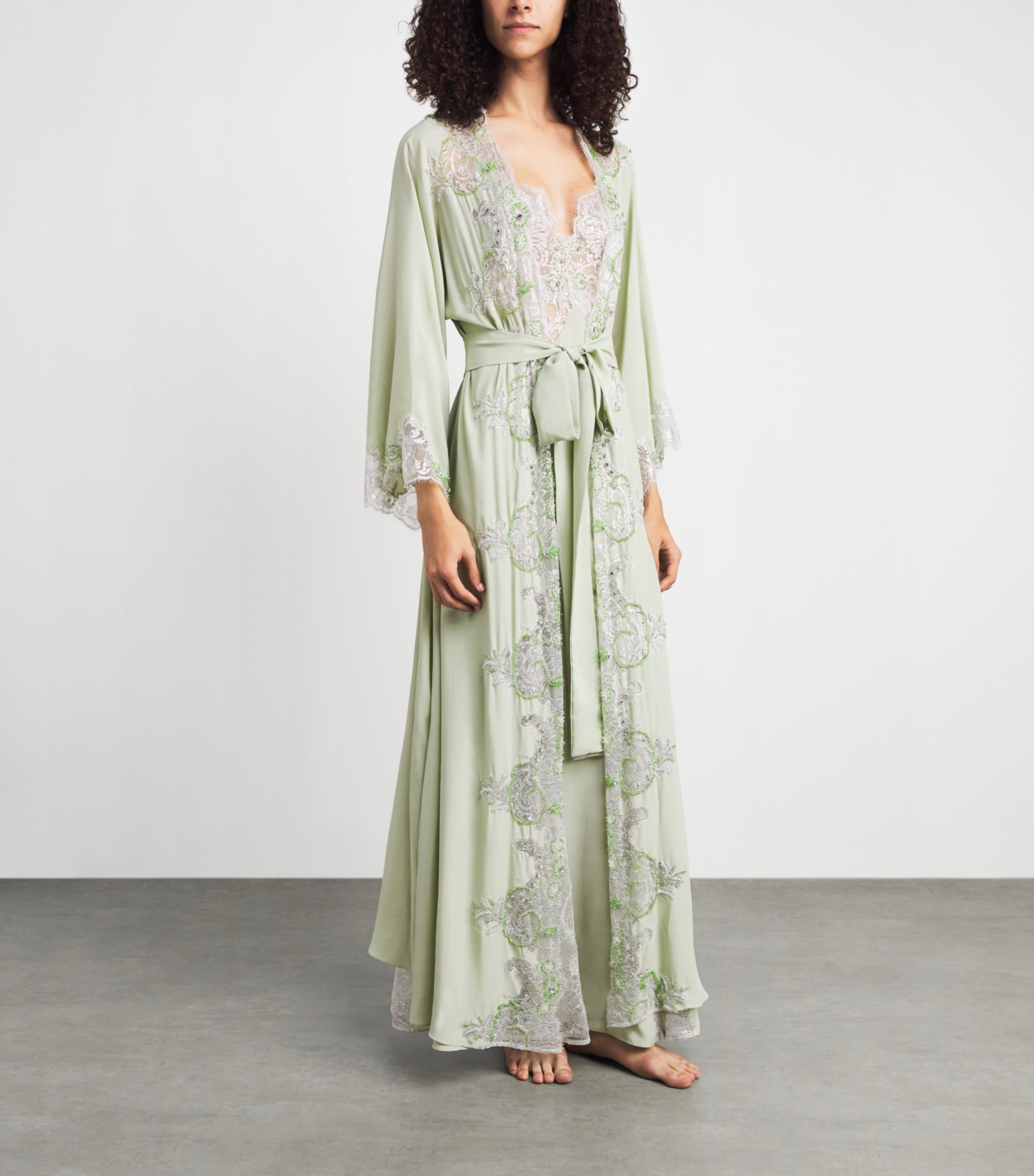 Rosamosario Womens Silk Georgette Regina Effat Robe Pistacchio Green Image 2