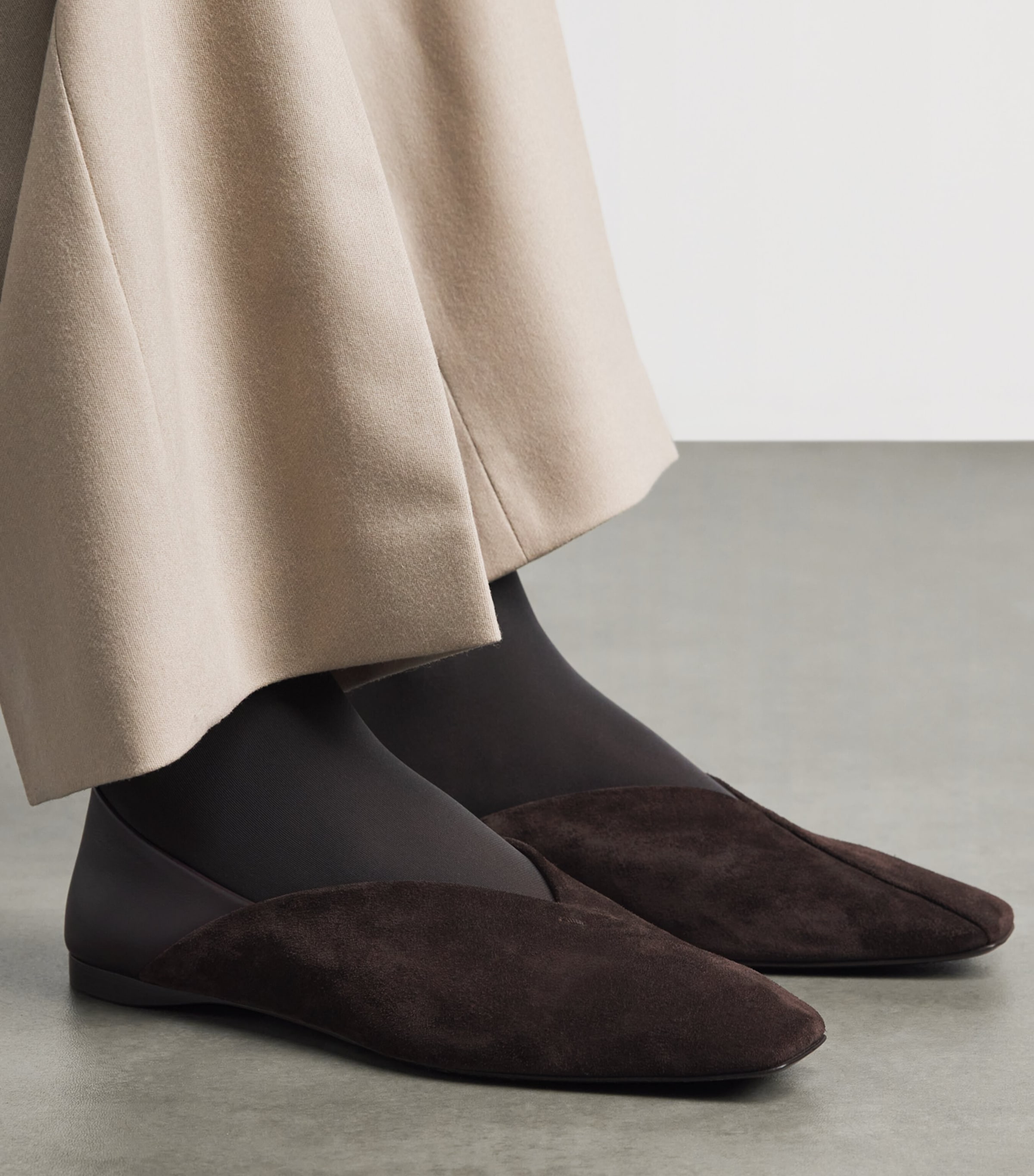 Max Mara Suede Leather-Trim Ballet Flats Dark Brown Image 2
