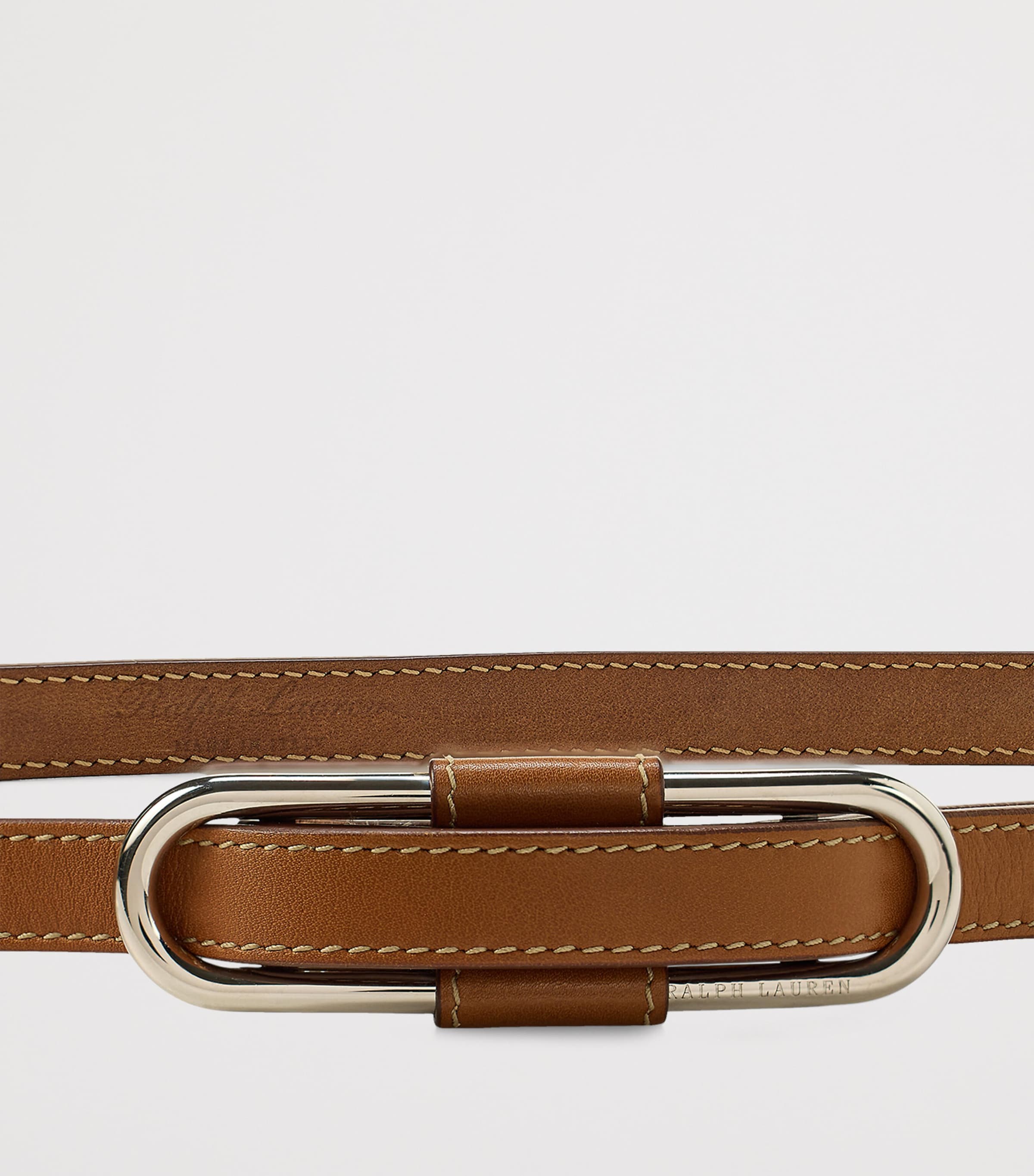 Leather Oval-Buckle Belt RL GOLD Image 2