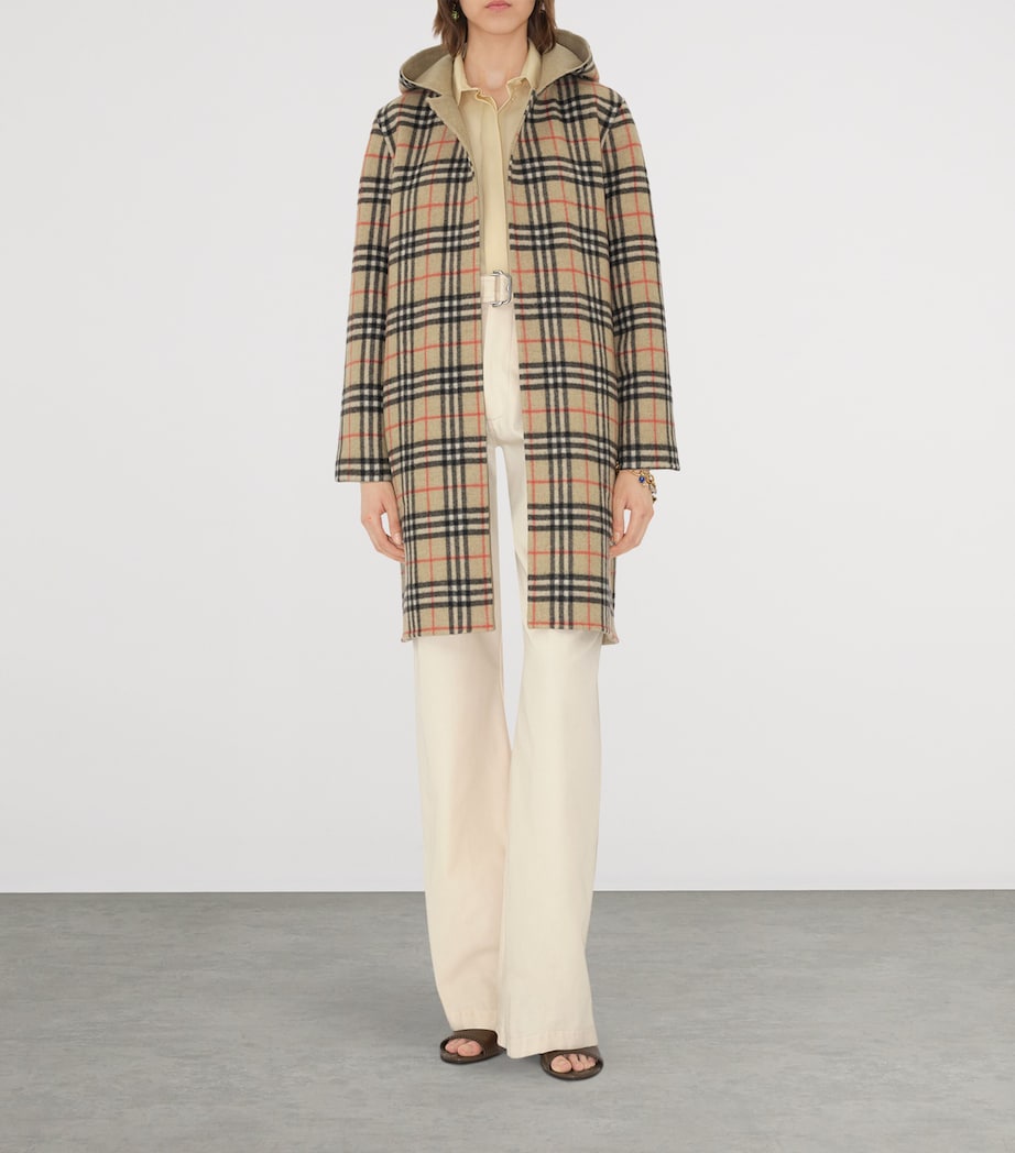 Wool  Reversible Hooded Wrap Coat SAND IP CHECK Image 3