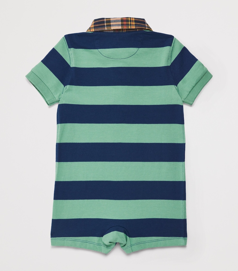 Ralph Lauren Kids Cotton Stripe Polo Playsuit (3-12 Months) Faded Mint/old Royal Image 2