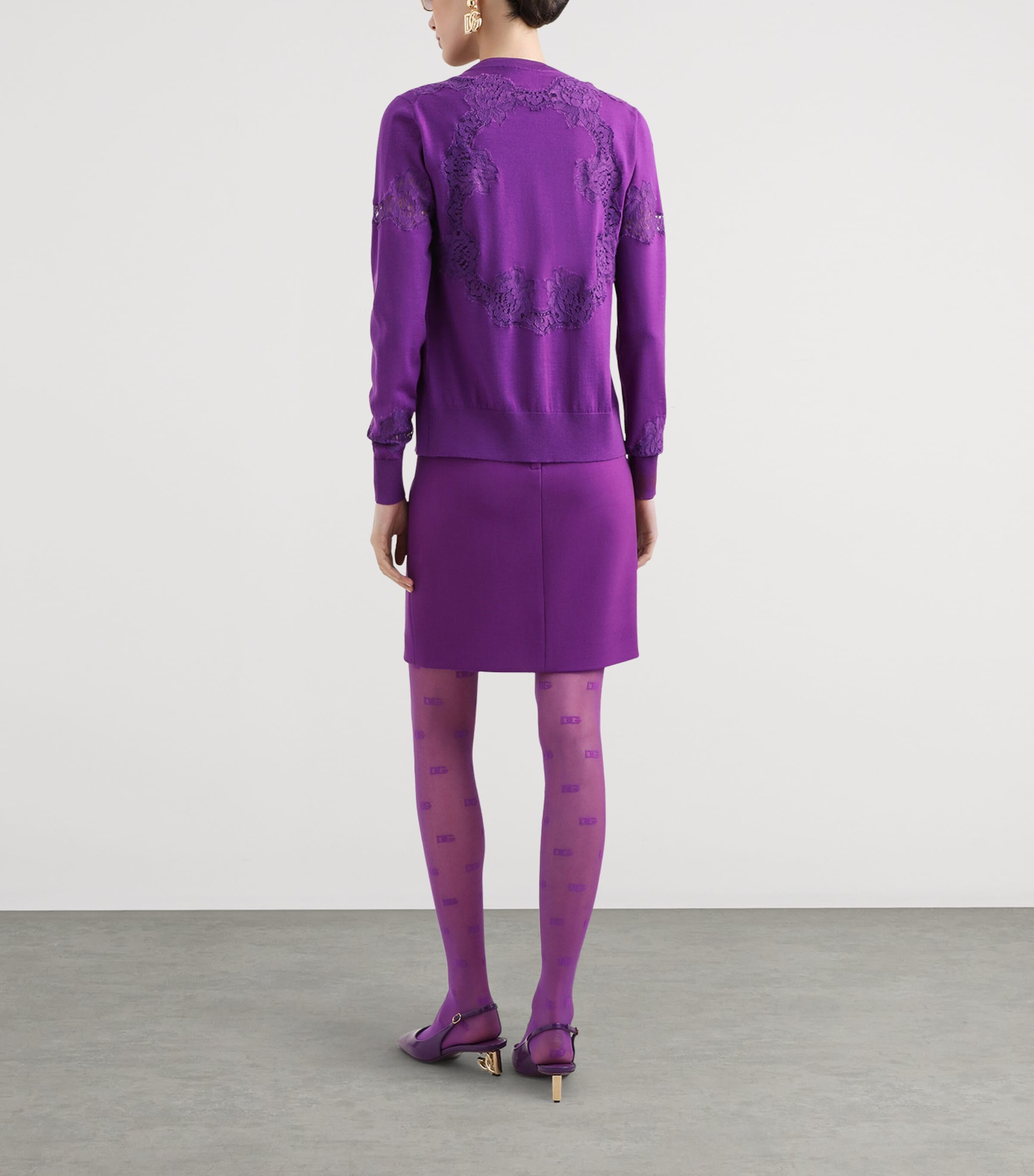 Wool-Blend Lace-Trim Cardigan F0571-PURPLE Image 3