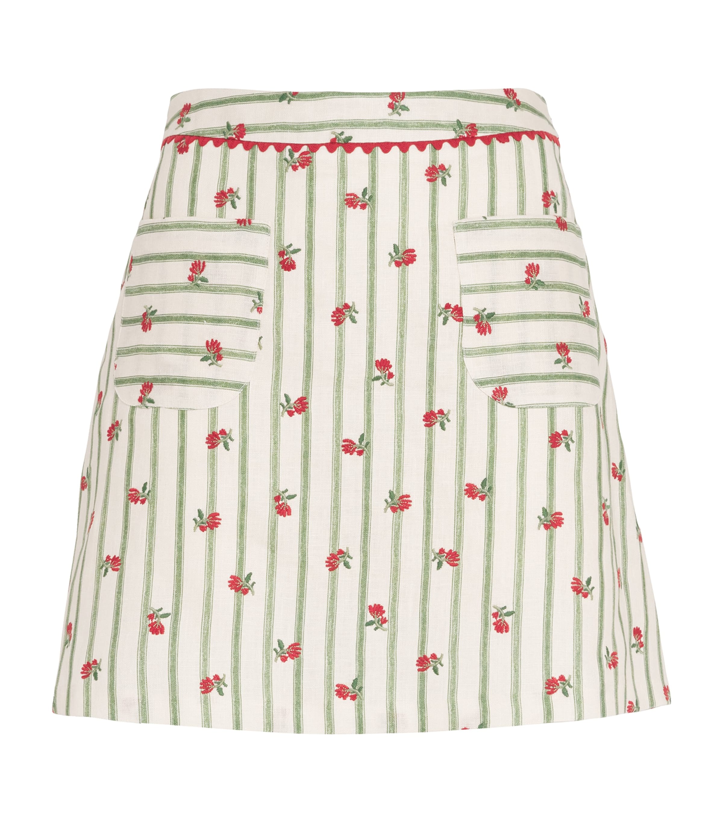 Shop Claudie Pierlot Linen Floral-embellished A-line Mini Skirt