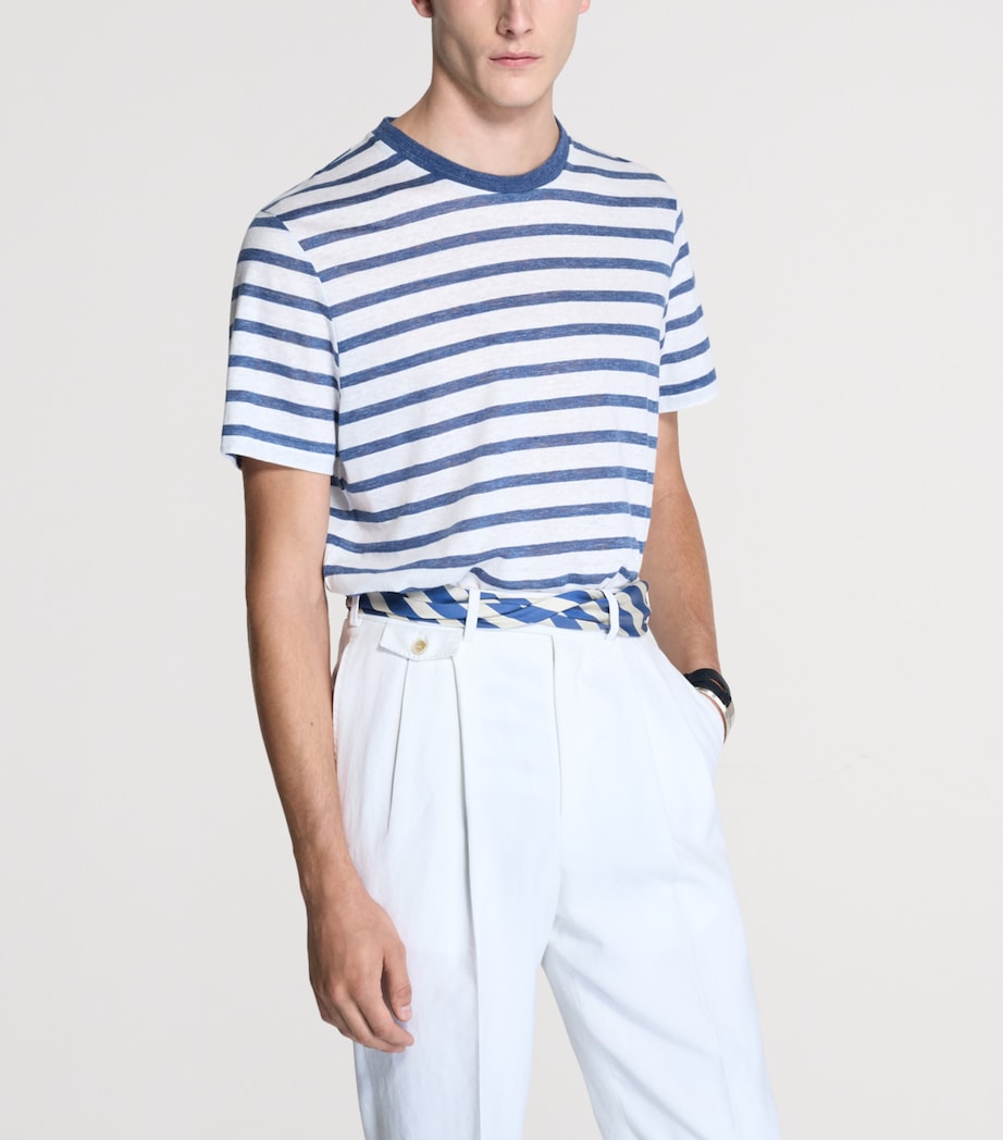 Dunhill Mens Linen-Cotton Stripe T-Shirt Image 4