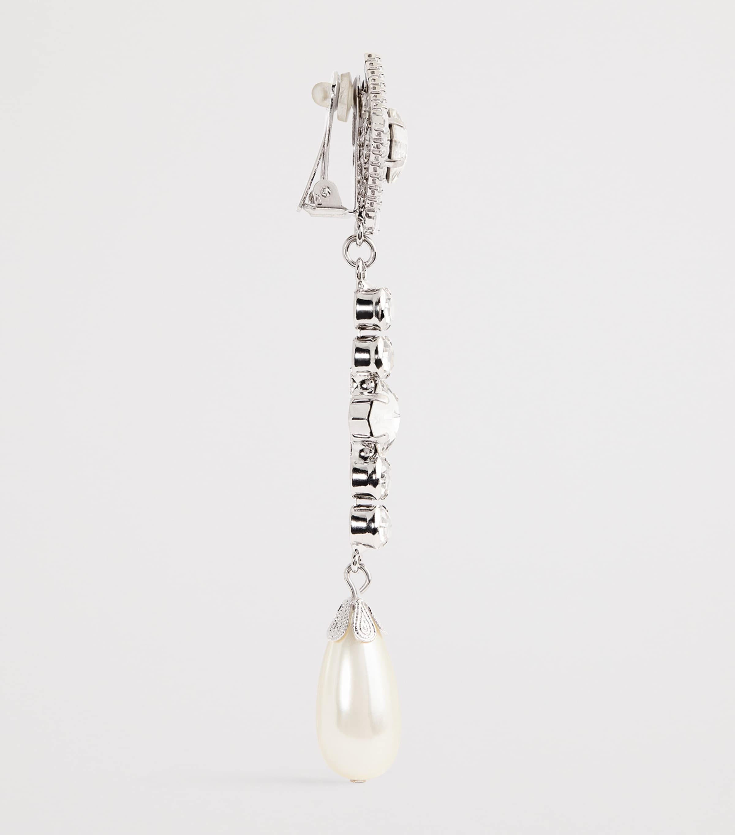 Crystal Pearl Pendant Earrings 0001 CRY-SILVER Image 3