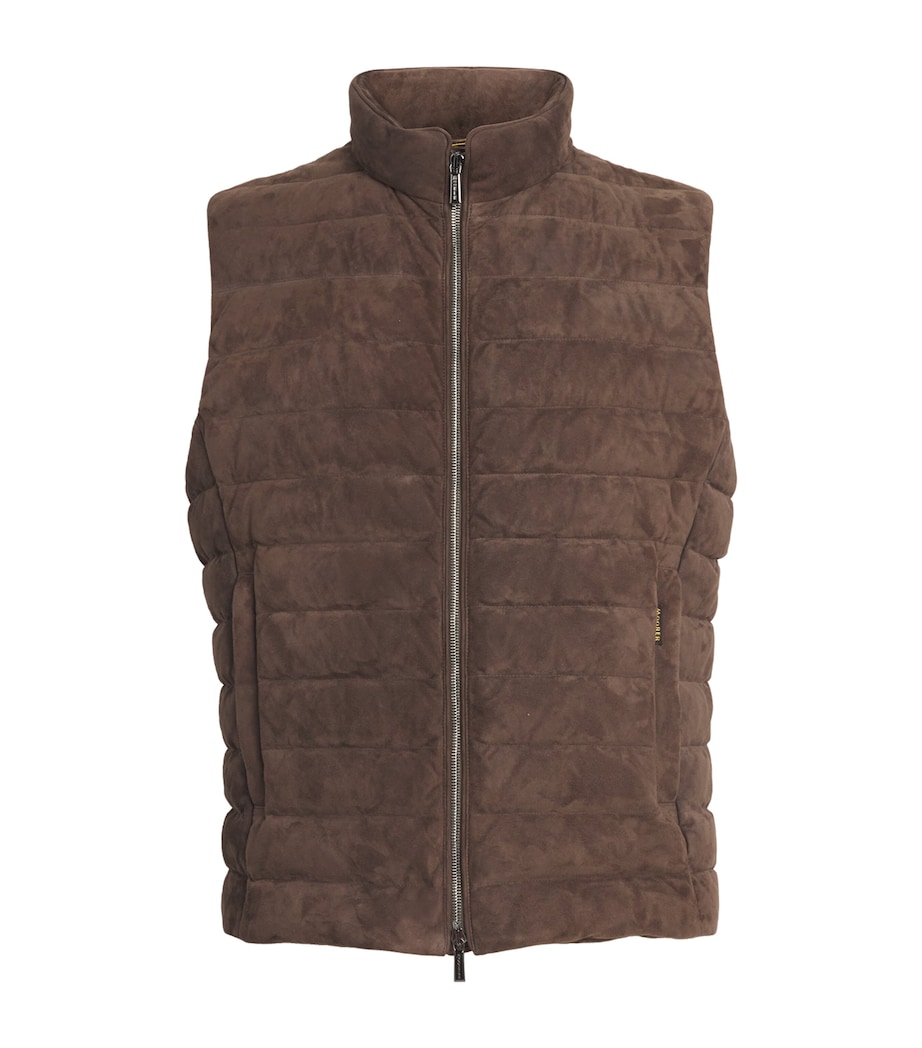 Moorer Mens Suede Down Gilet Fumo Image 1