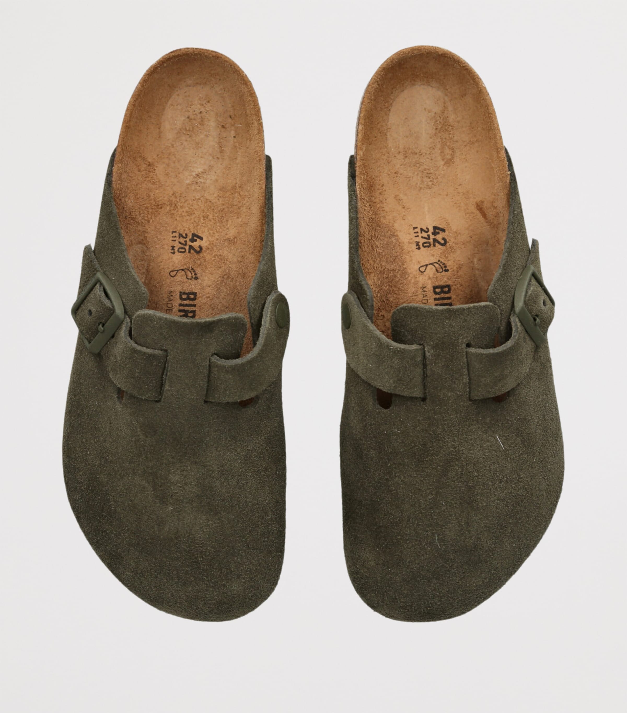 Birkenstock Suede Boston Clogs Dark Green Image 4