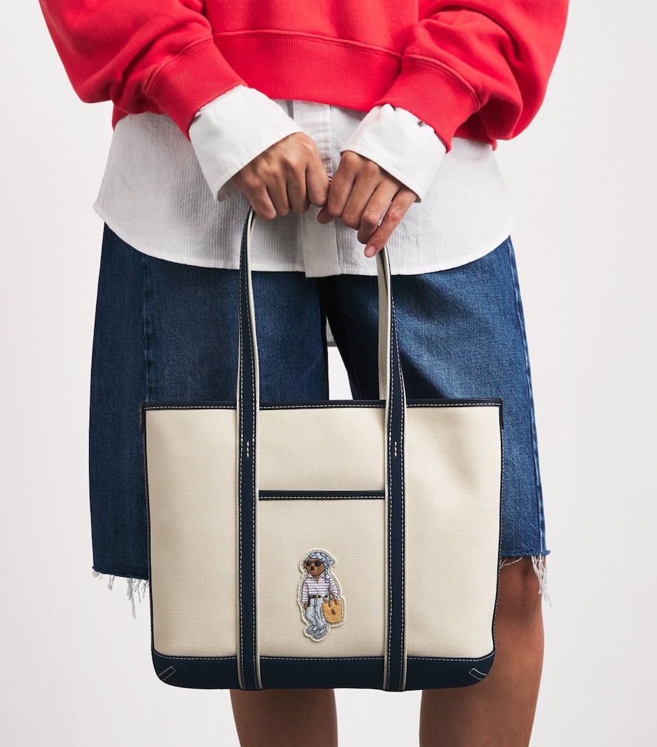 Polo Ralph Lauren Small Canvas Polo Bear Tote Bag Ecru/newport Navy Image 2