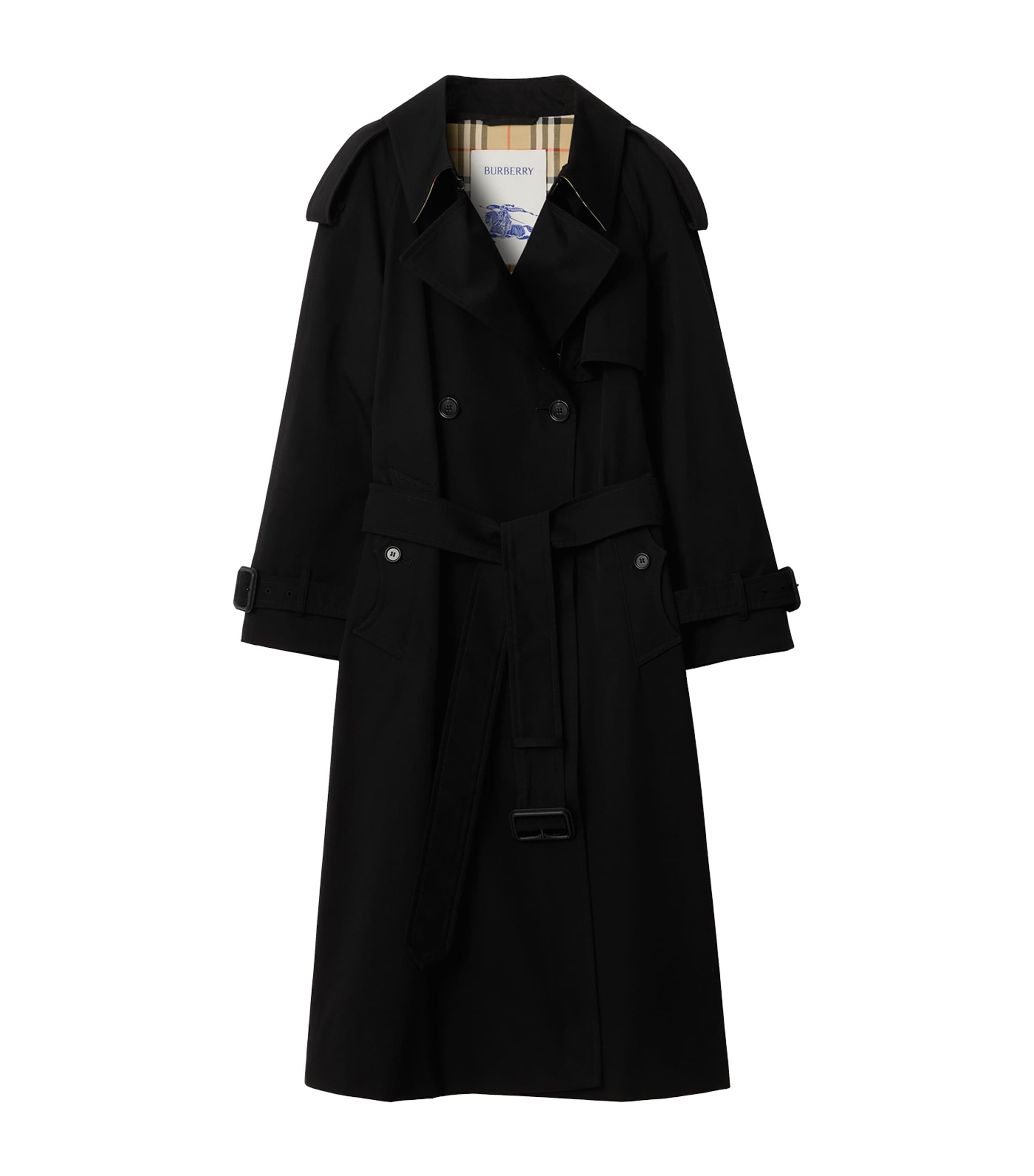 Burberry Black Long Gabardine Fitzrovia Trench Coat | Harrods AE