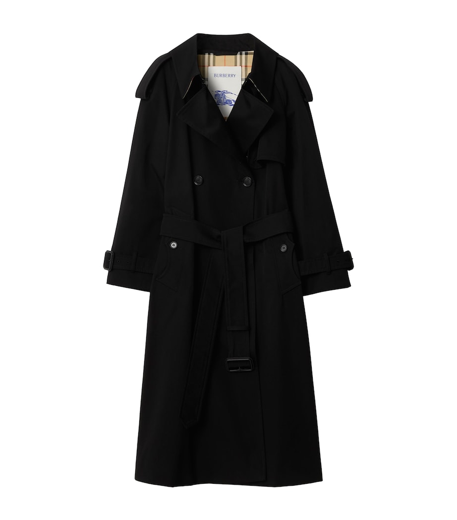 Burberry Womens Long Gabardine Fitzrovia Trench Coat Black Image 1