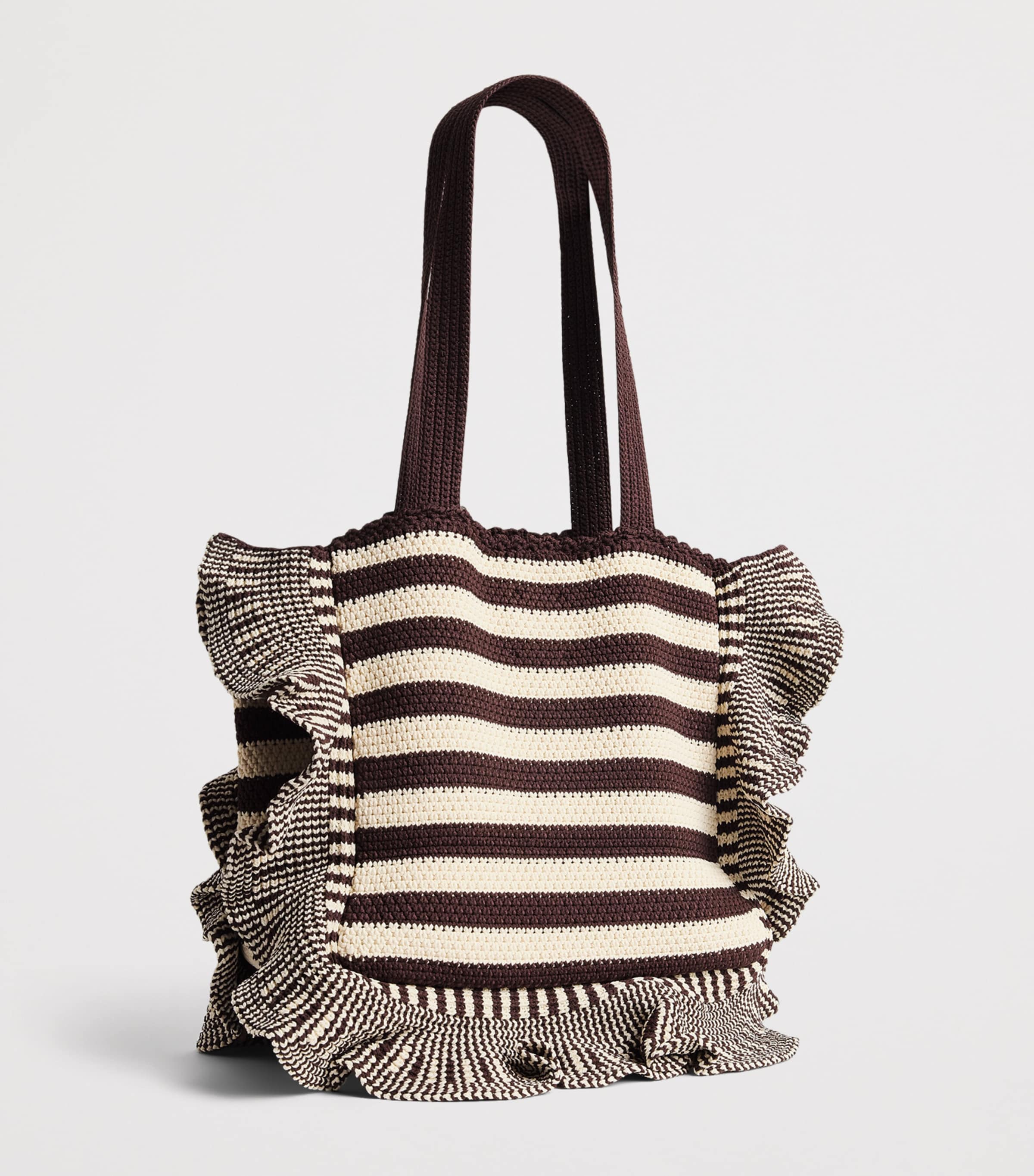 Sandro Paris Crochet Stripe Tote Bag Ecru / Brown Image 3